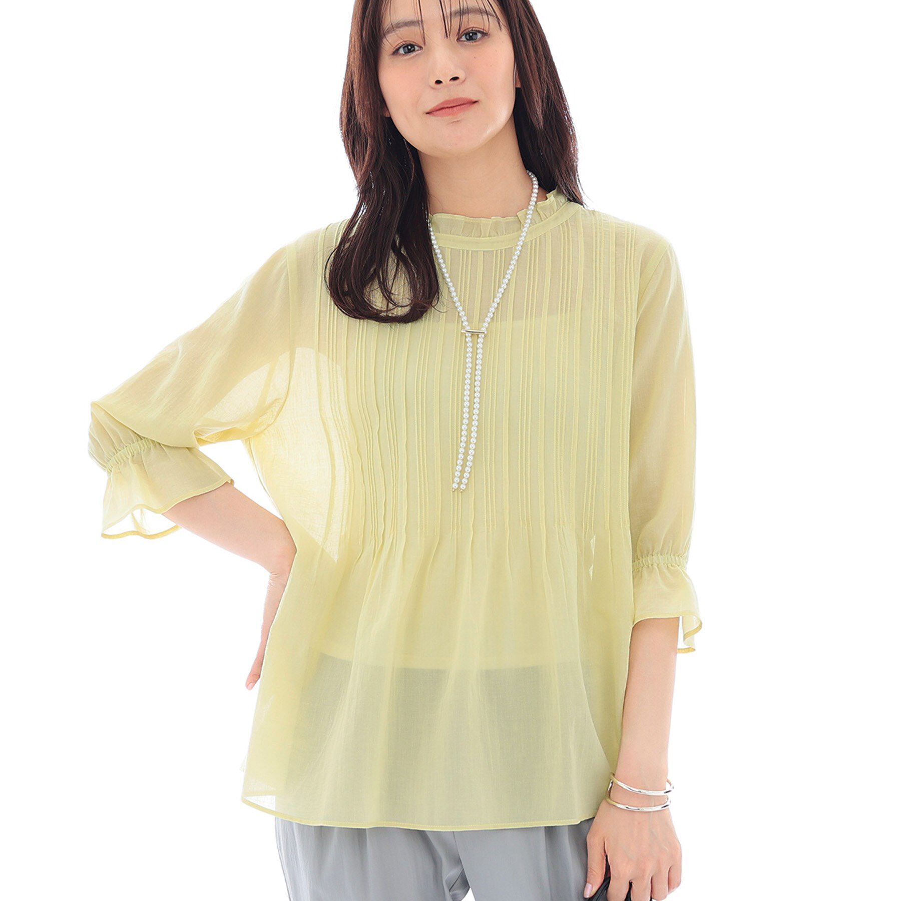 INDIVI「【洗える/コットン】ピンタックシアーブラウス」|シャツ・ブラウス|