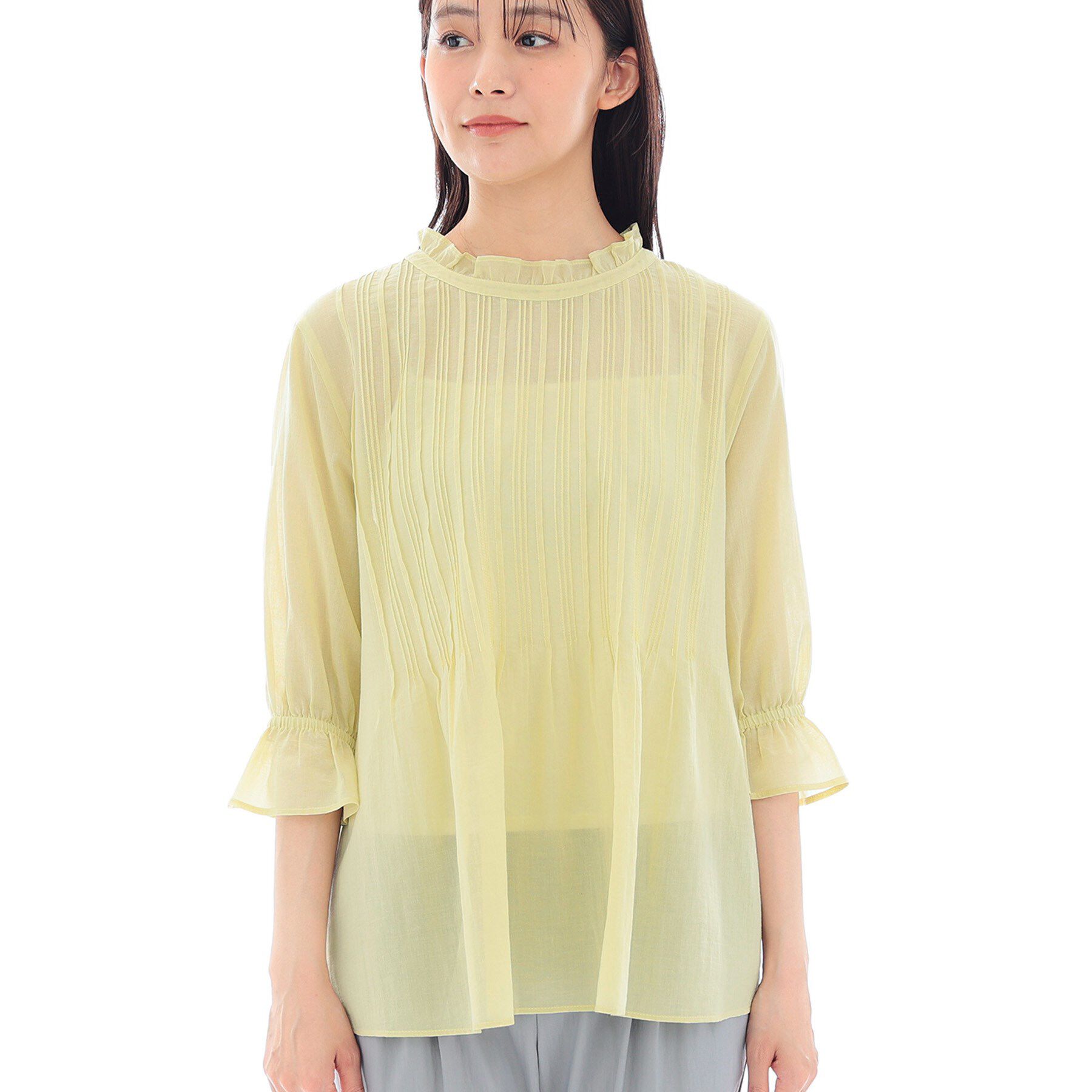 INDIVI「【洗える/コットン】ピンタックシアーブラウス」|シャツ・ブラウス|