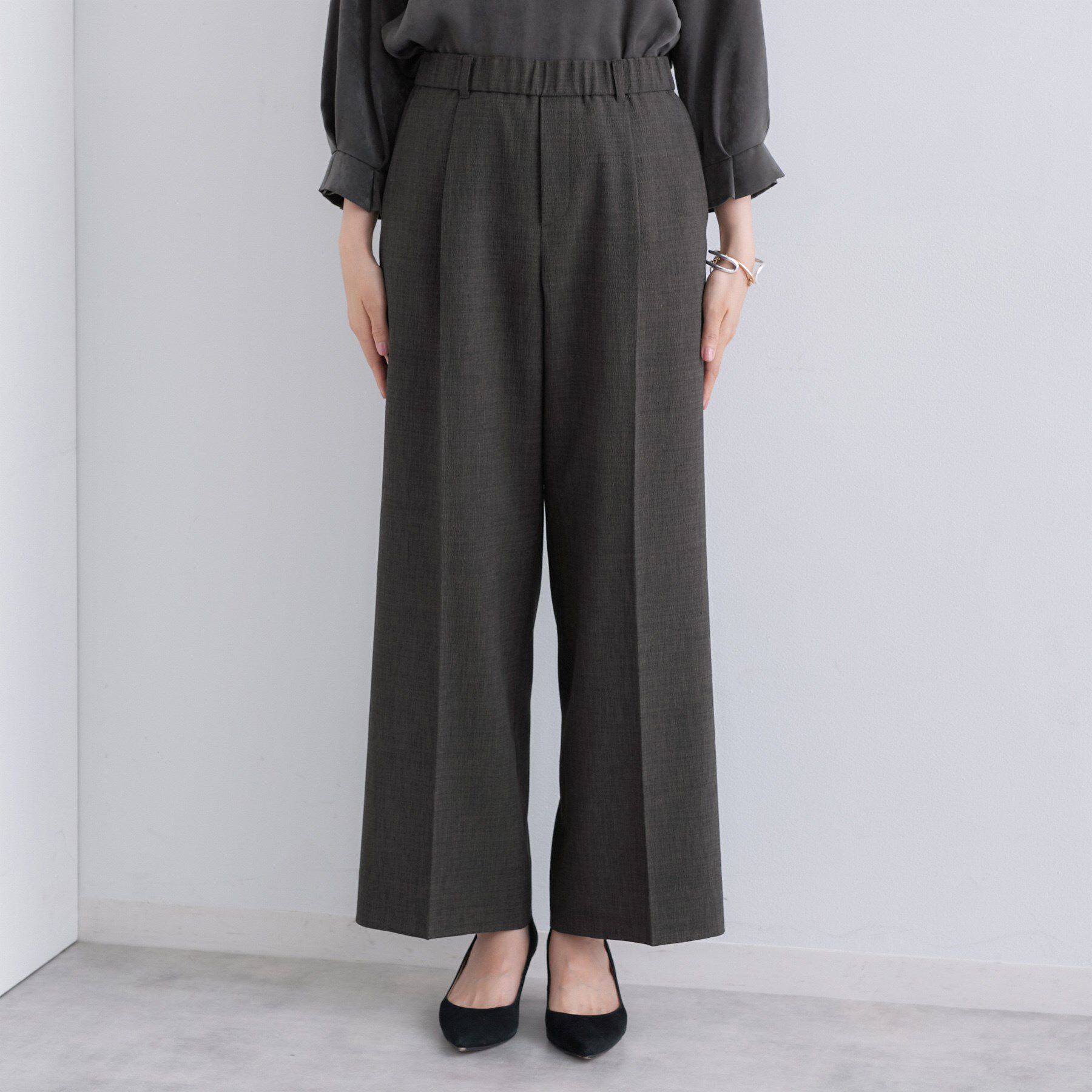 INDIVI「【洗える／セットアップ可能】凹凸ストレッチ素材ストレートパンツ」|その他|