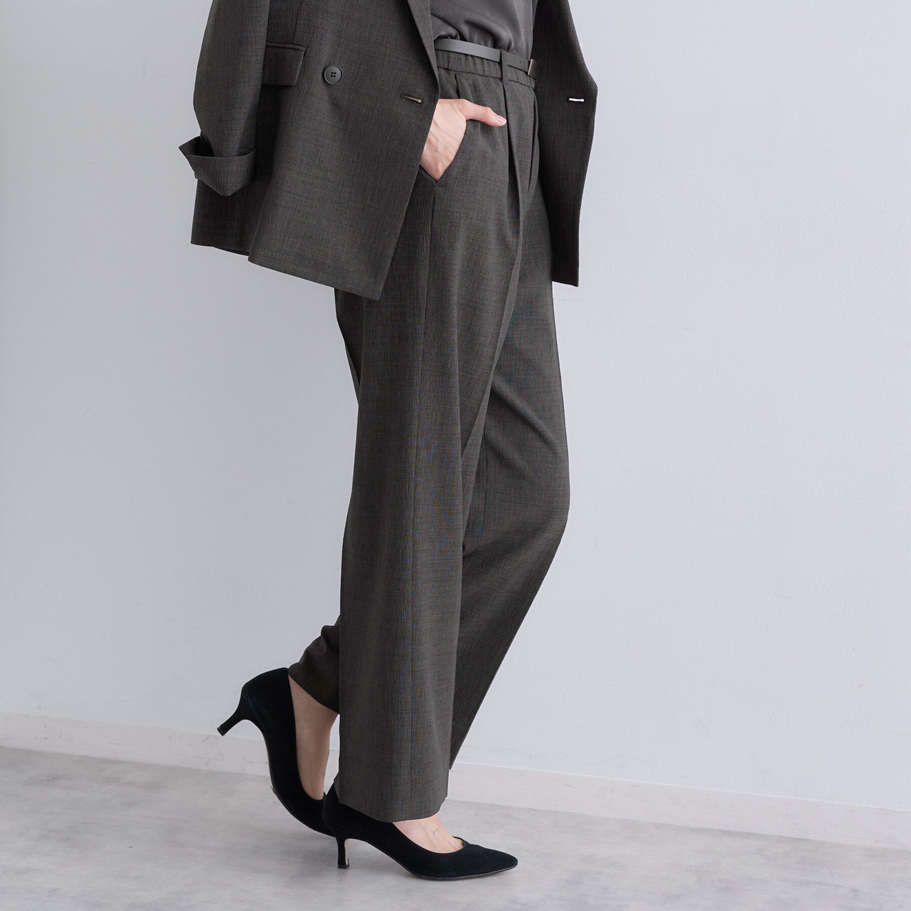 INDIVI「【洗える／セットアップ可能】凹凸ストレッチ素材ストレートパンツ」|その他|