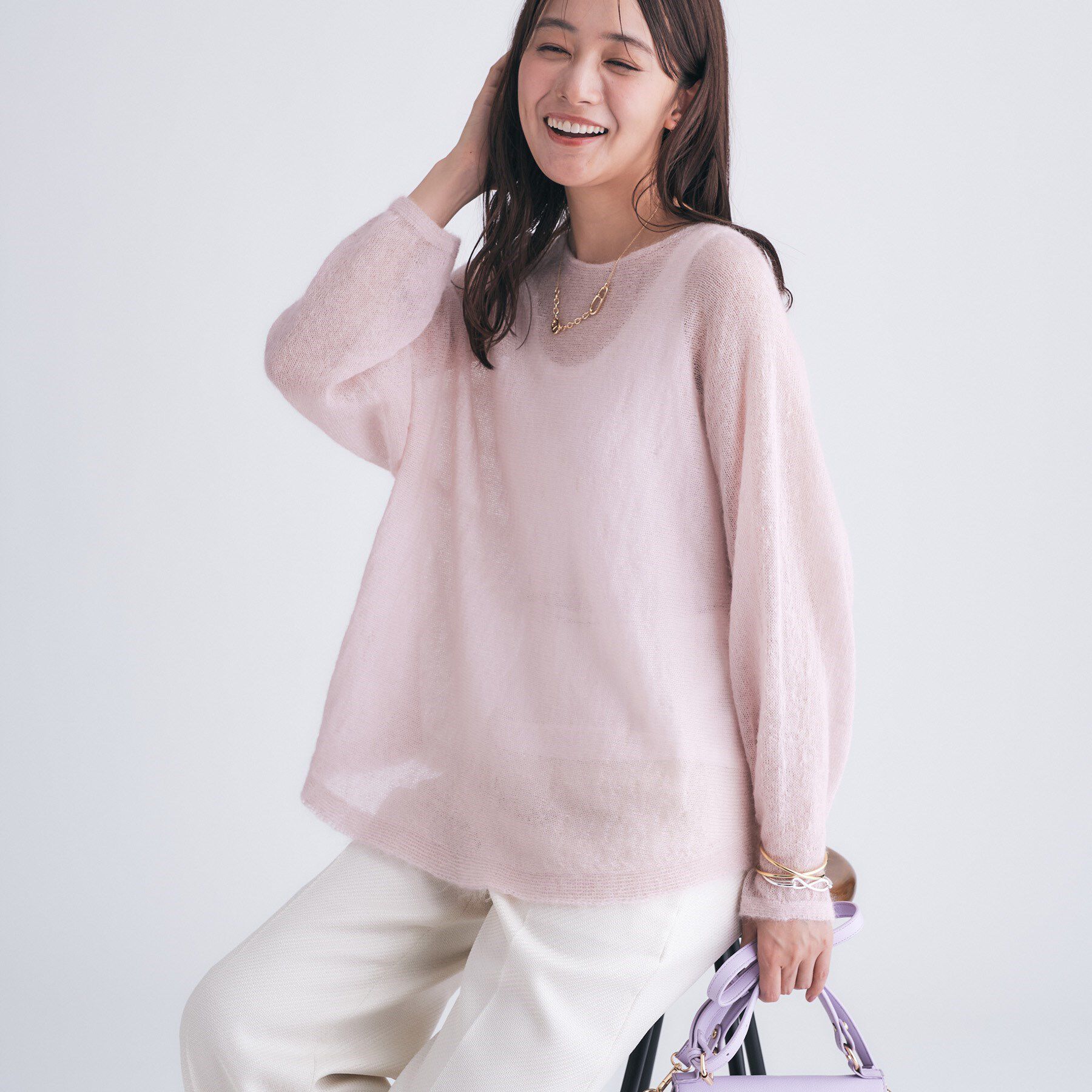 INDIVI「【キッドモヘヤ素材】ラウンドヘムニット」|ニット・セーター|