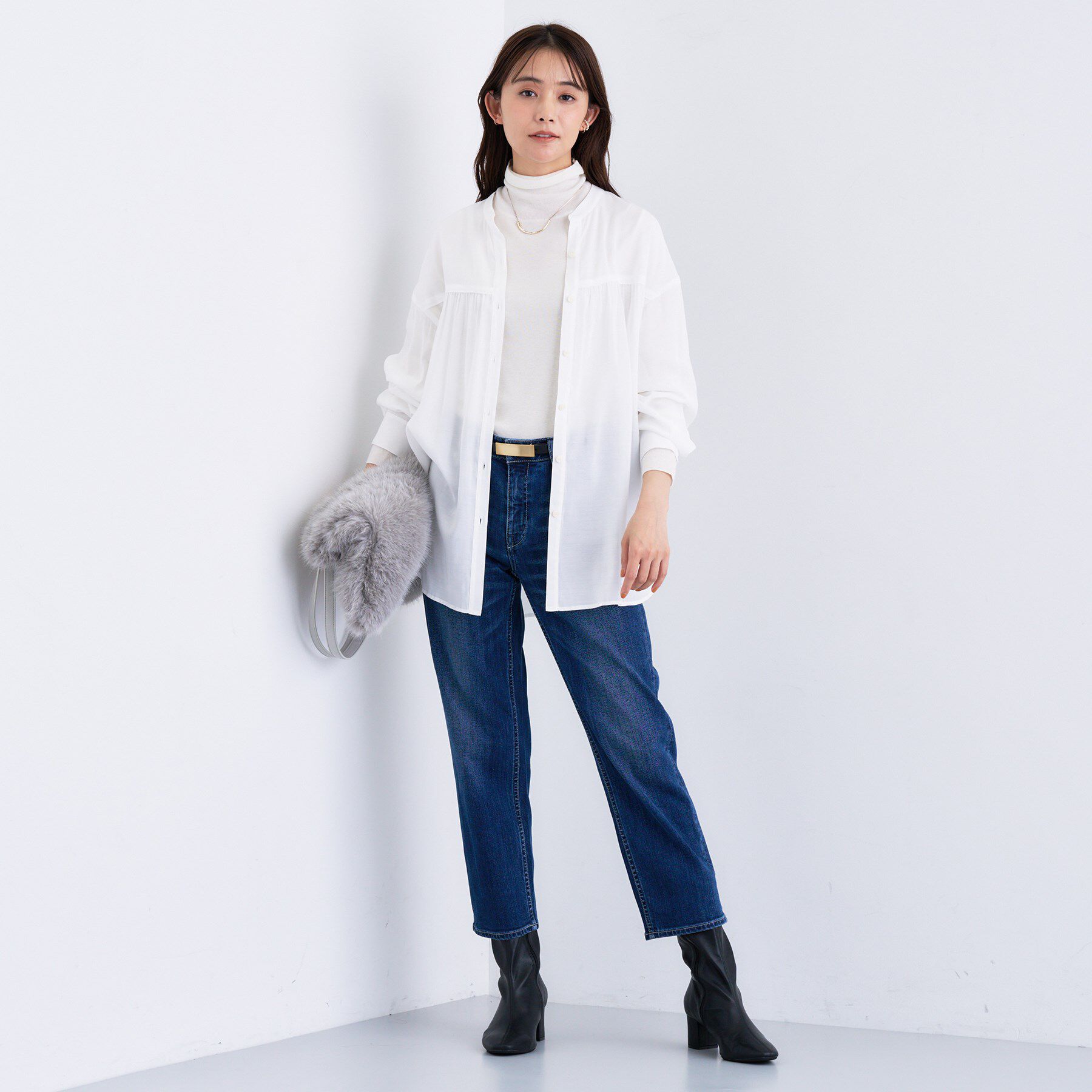 INDIVI「【きれいめ／ラメ】シャイニーローン ドレーピーブラウス」|シャツ・ブラウス|