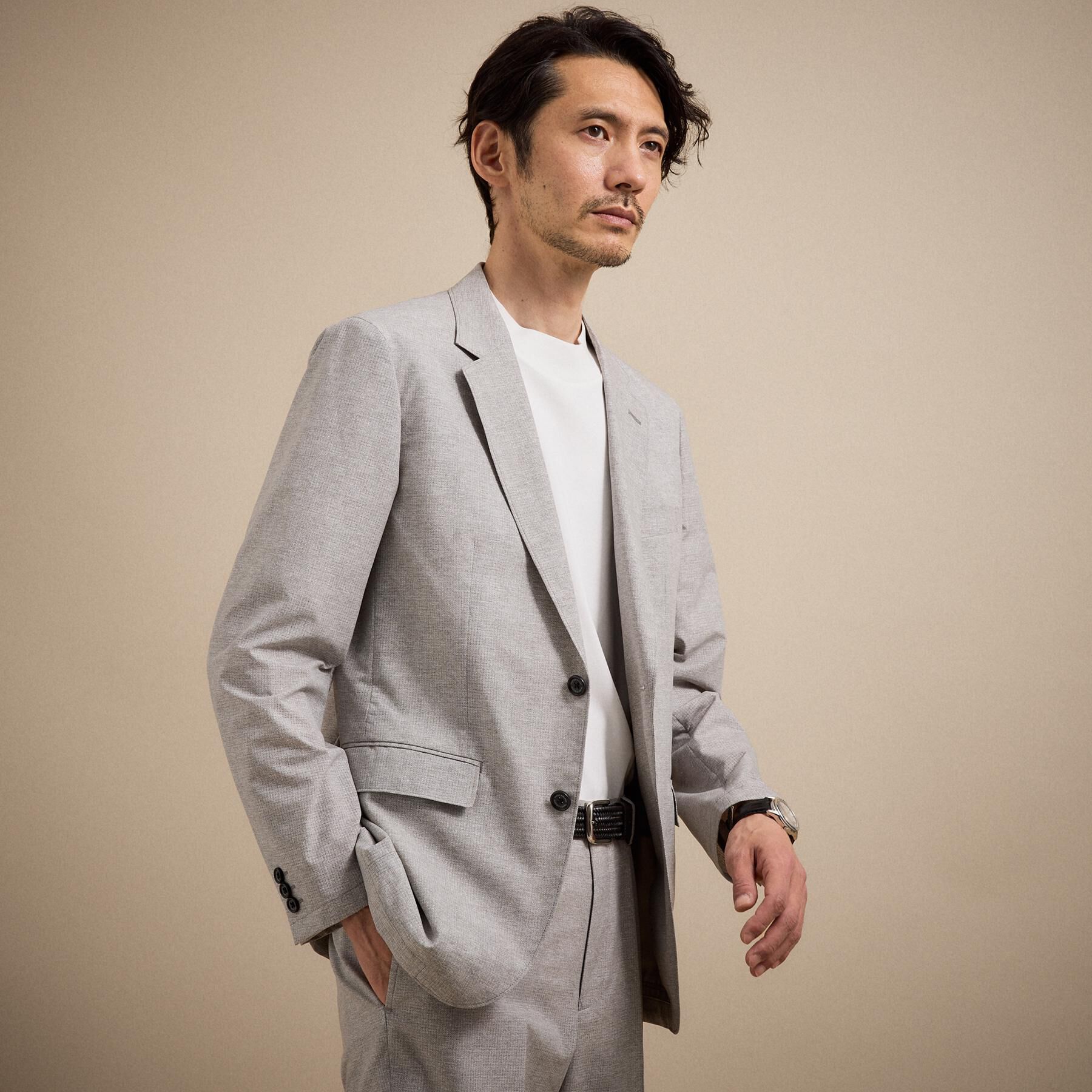 TAKEO KIKUCHI「【抗菌防臭】COOL DOTS（R）ドビープリント ジャケット」|テーラードジャケット|ライトグレー(011