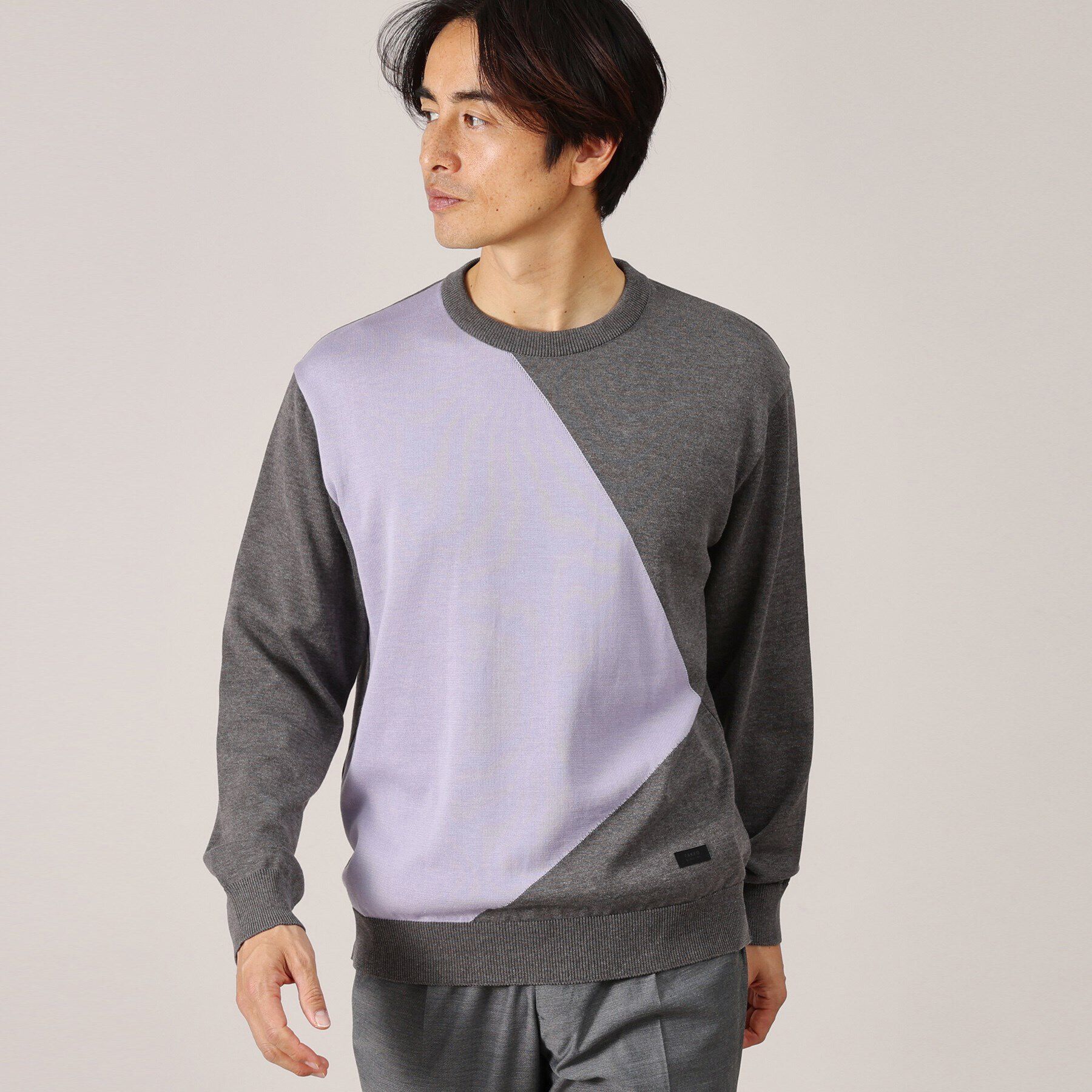 TAKEO KIKUCHI「【Made in JAPAN】スクエア インターシャ ニット」|ニット・セーター|チャコールグレー(4