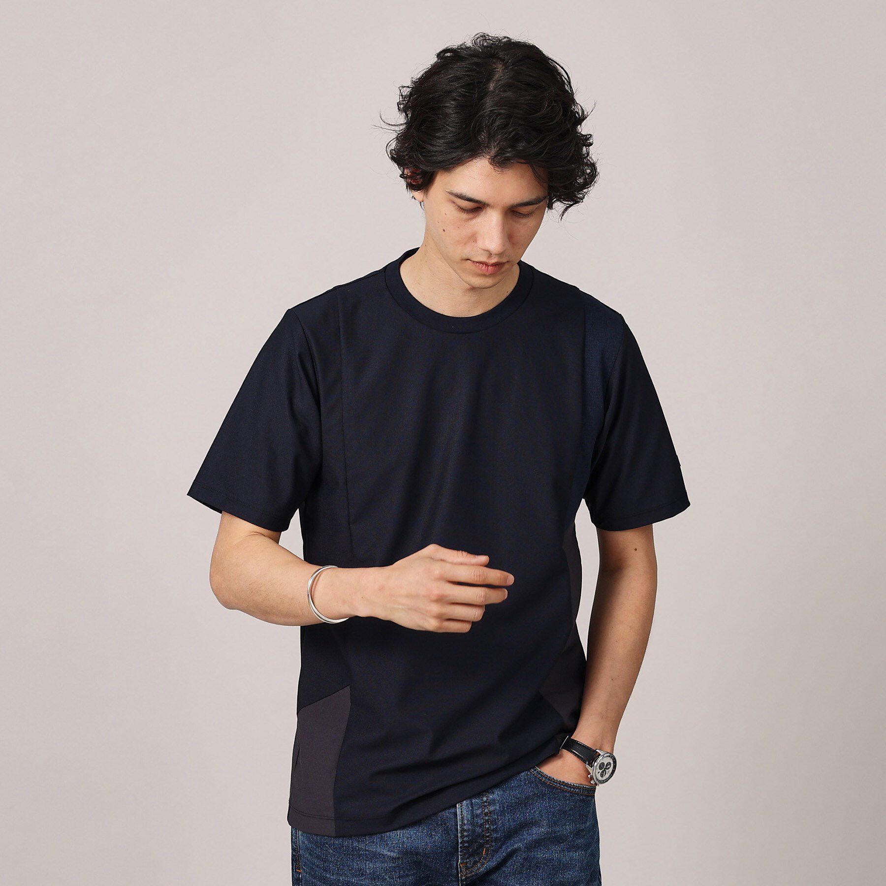 TAKEO KIKUCHI「【Sサイズ～】サイド切替え 半袖カットソー」|Tシャツ・カットソー|ネイビー(594)