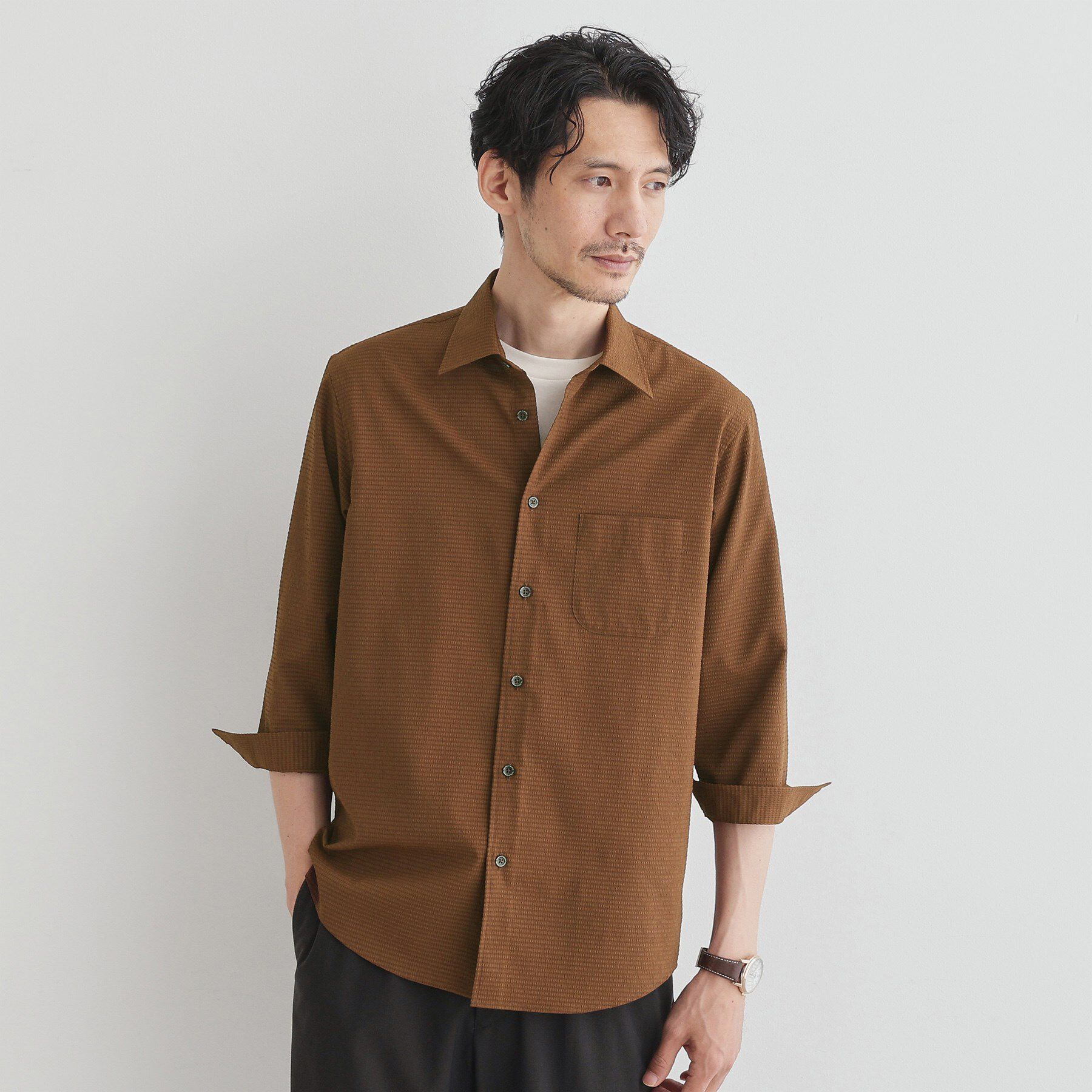 TAKEO KIKUCHI「【COOL CITY WEAR】DotAir（R）サッカー シャツ」|シャツ・ブラウス|ブラウン(044)