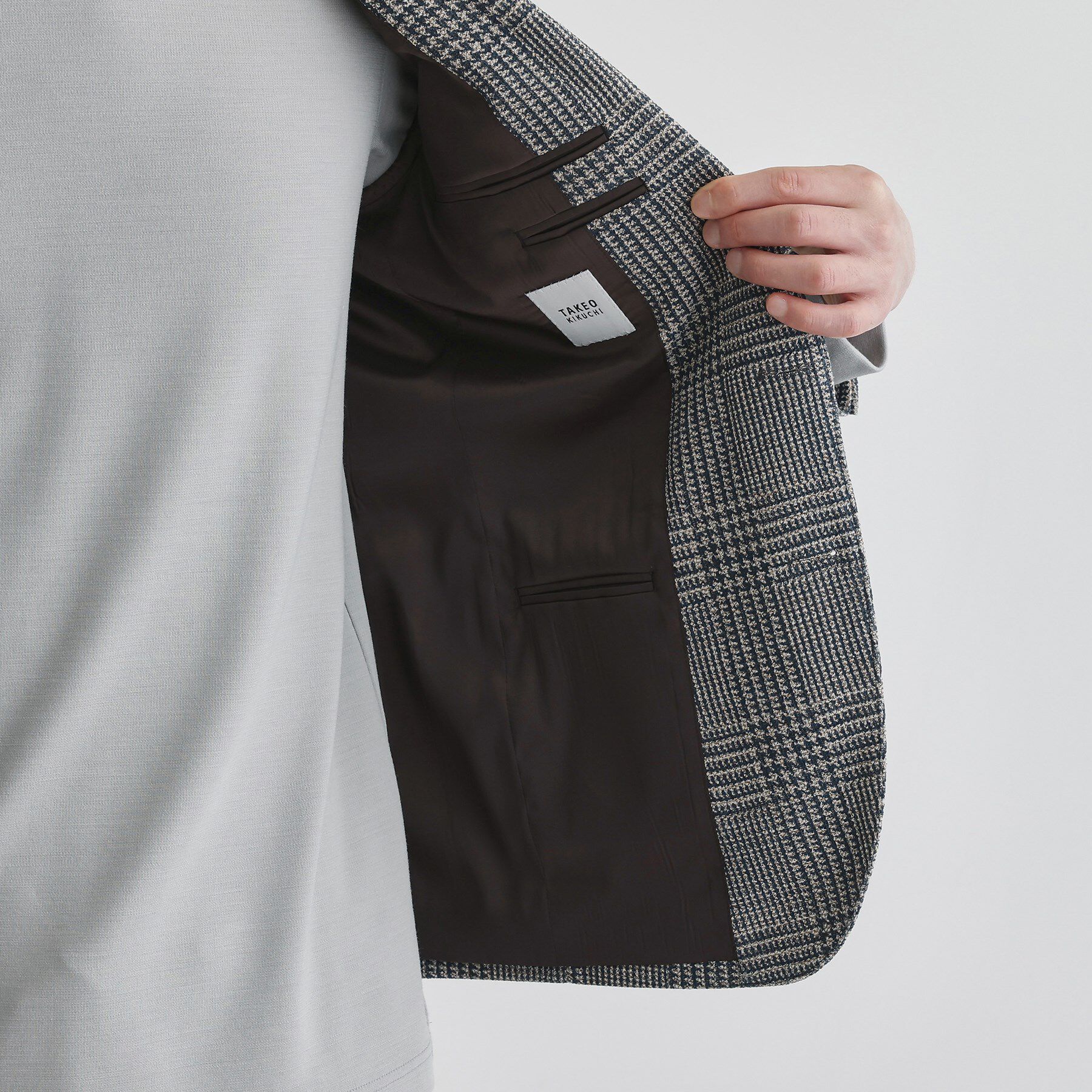 TAKEO KIKUCHI「グレンチェックプリント ジャージ ジャケット」|テーラードジャケット|