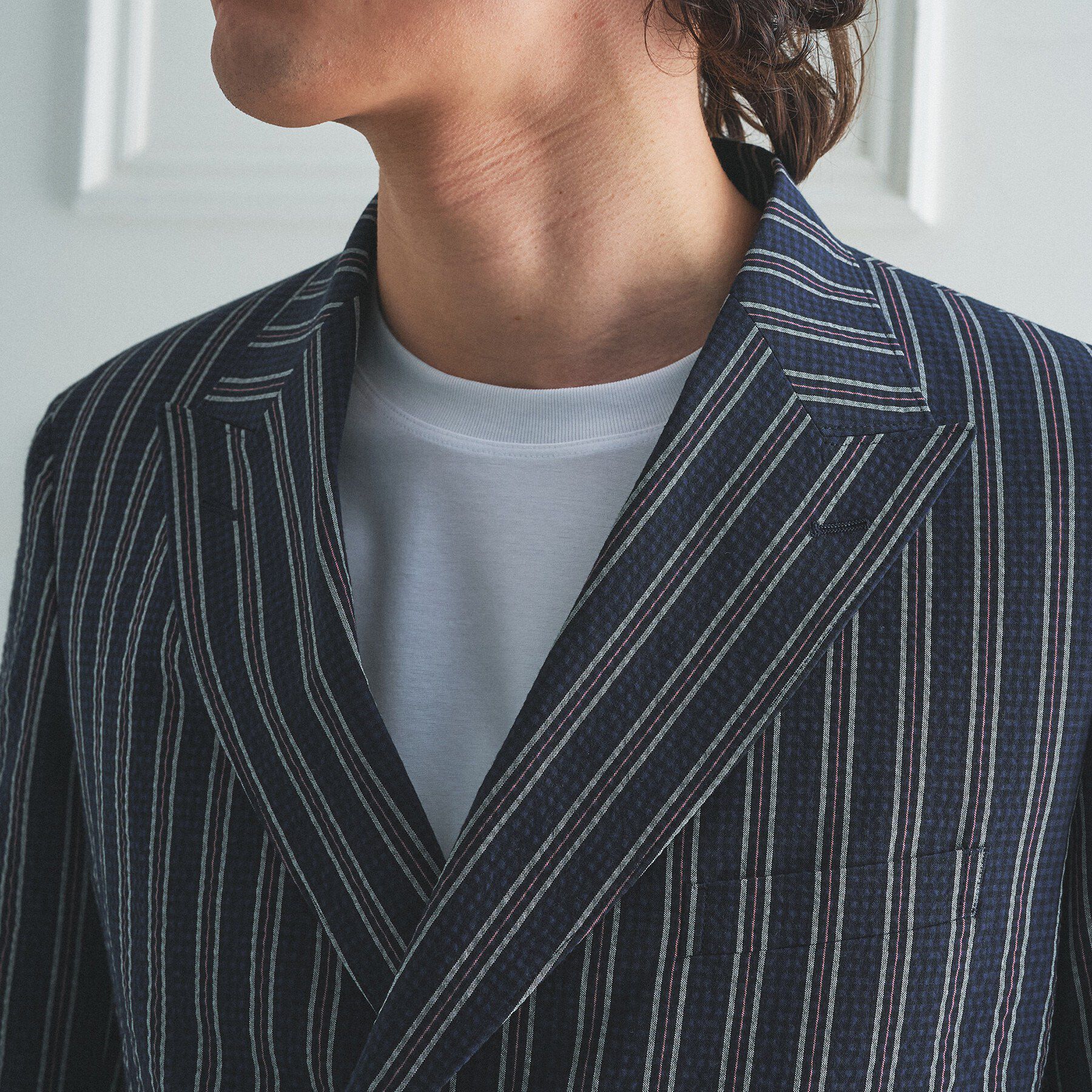 TAKEO KIKUCHI「【BOWLER HAT LABEL】サッカーストライプ ダブルジャケット」|テーラードジャケット|