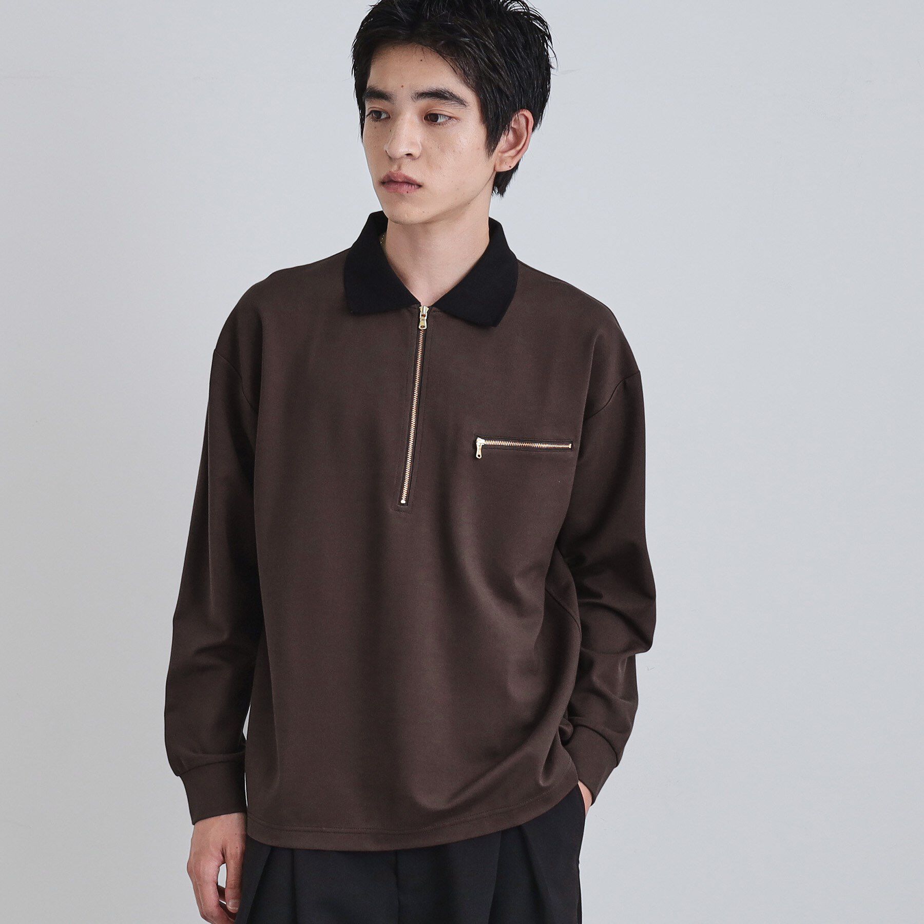 tk.TAKEO KIKUCHI「ポロ衿ハーフジップ」|ポロシャツ|ブラウン(044)