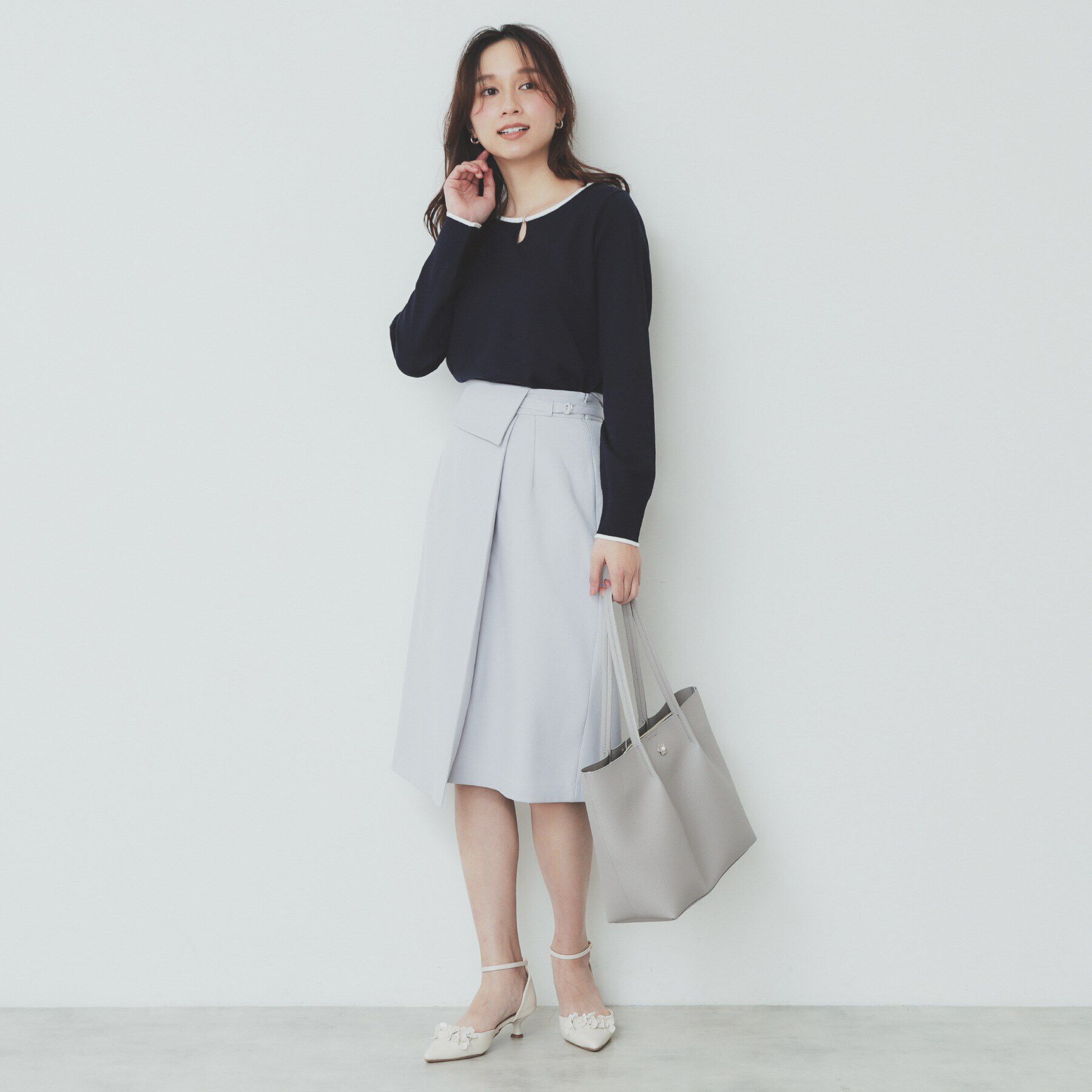 index「バイカラーキーネックニット【洗濯機洗い可】」|ニット・セーター|