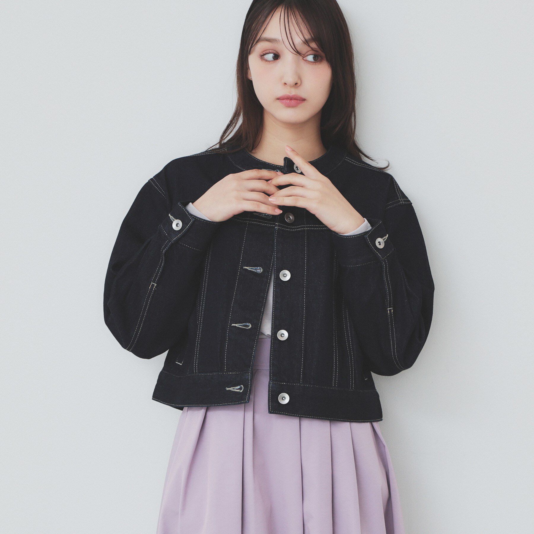 index「ノーカラーGジャン【洗濯機洗い可】」|デニムジャケット|