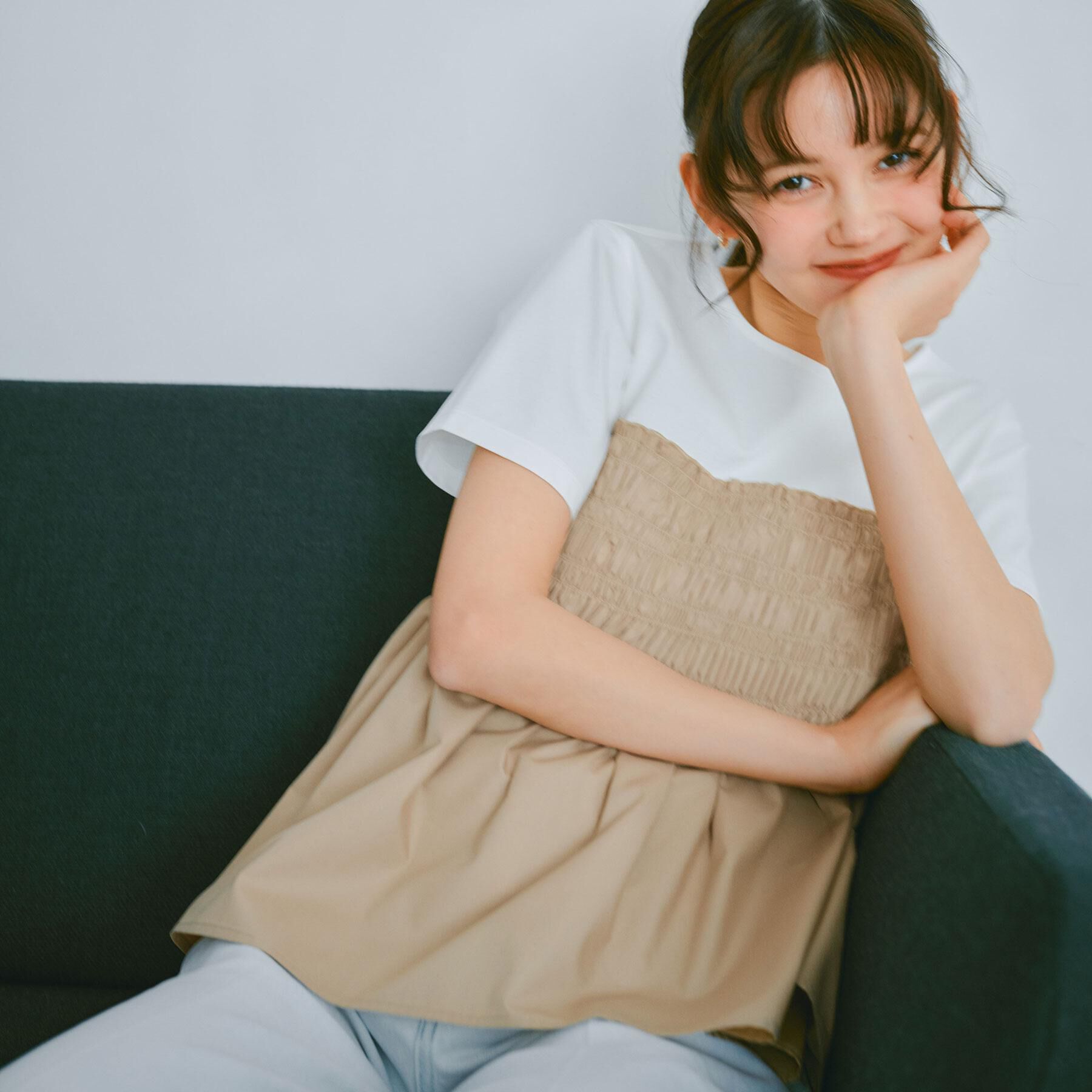 index「シャーリングドッキングペプラムトップス【洗濯機洗い可】」|Tシャツ・カットソー|