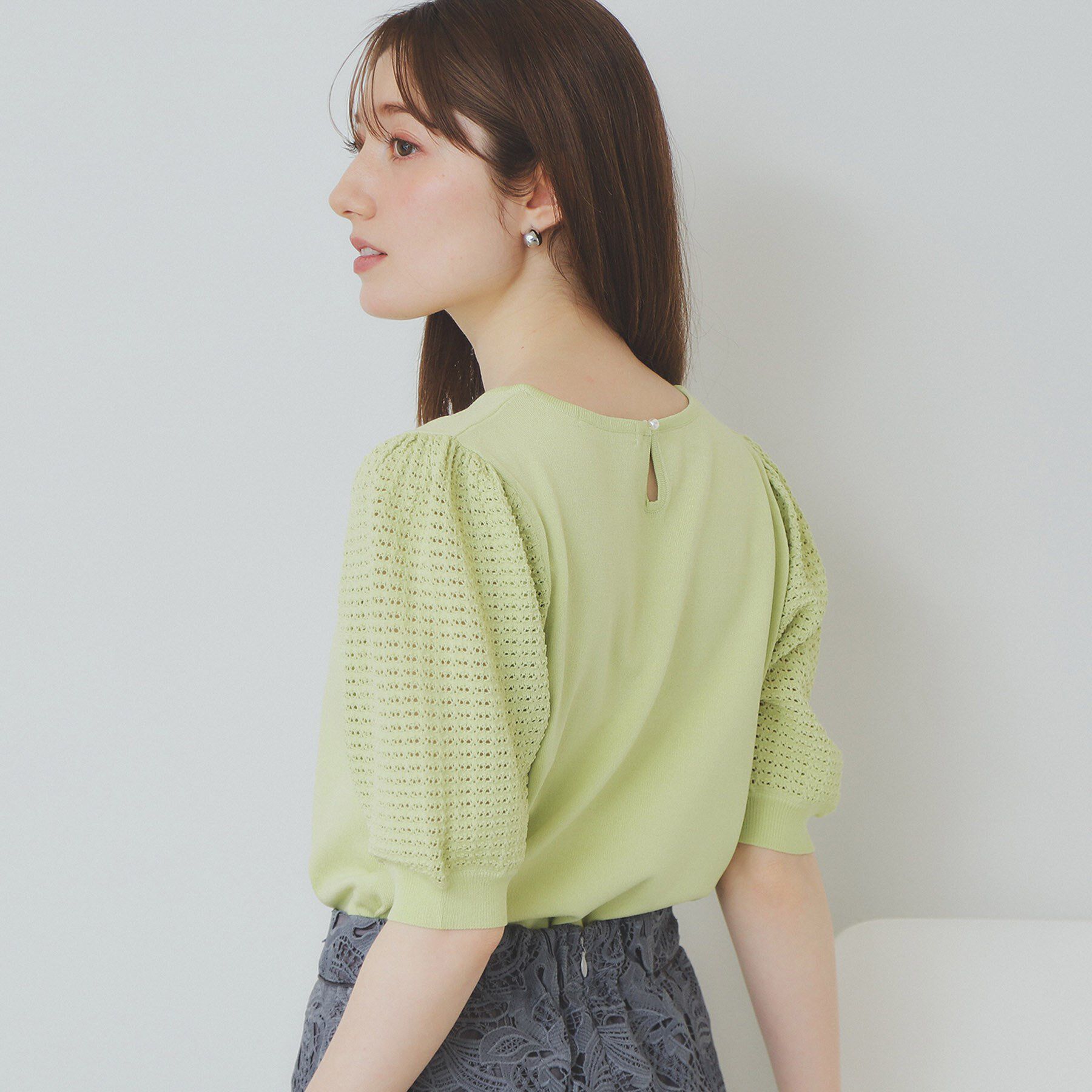 index「《5色展開》柄編みスリーブVネックニット【洗濯機洗い可】」|ニット・セーター|