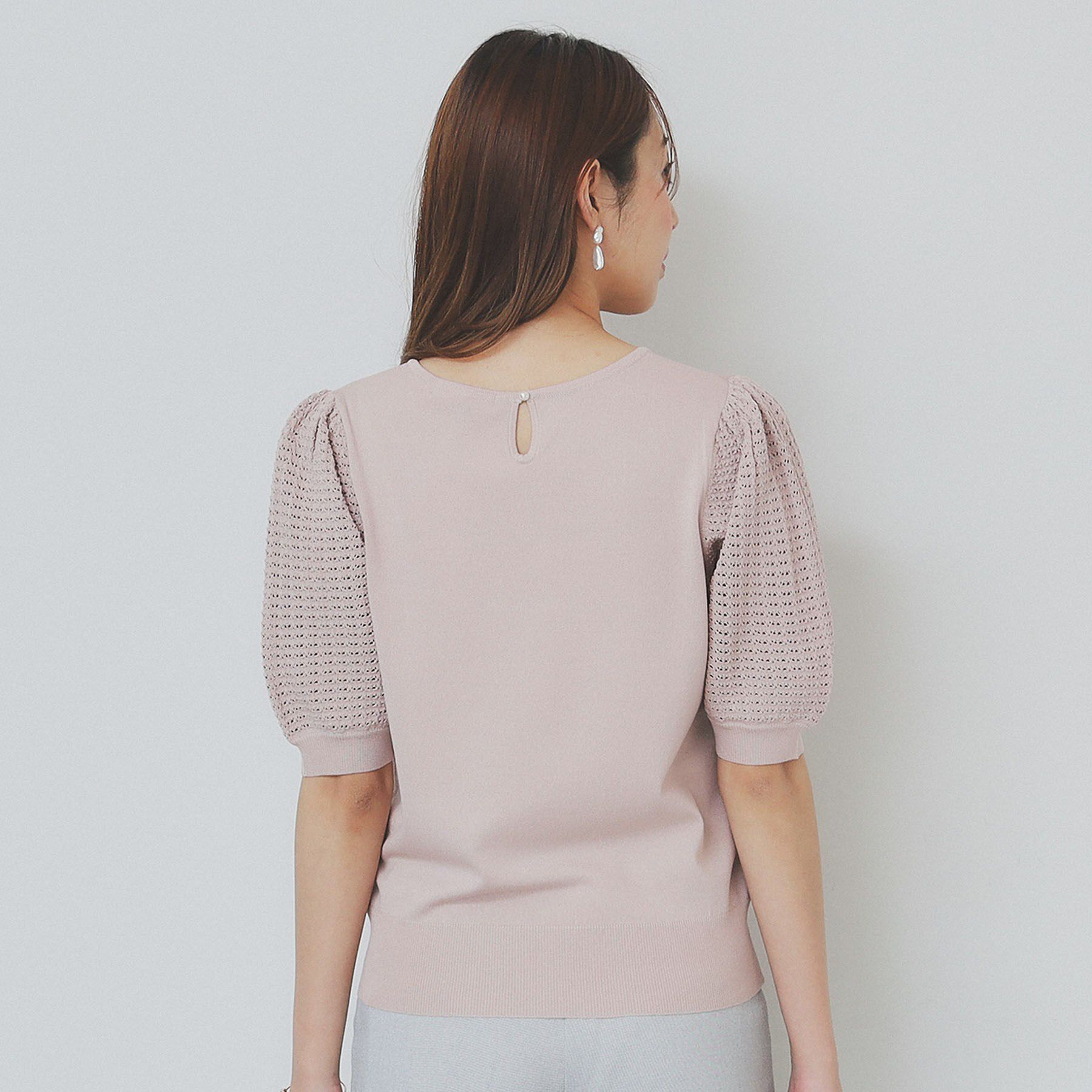 index「《5色展開》柄編みスリーブVネックニット【洗濯機洗い可】」|ニット・セーター|