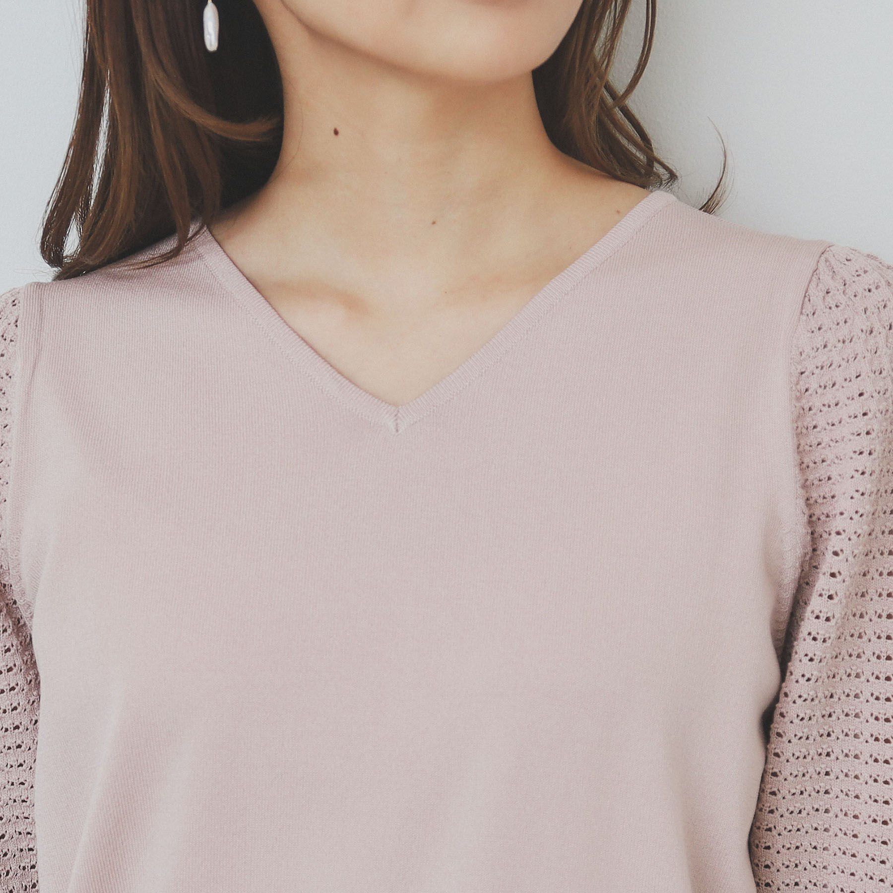 index「《5色展開》柄編みスリーブVネックニット【洗濯機洗い可】」|ニット・セーター|