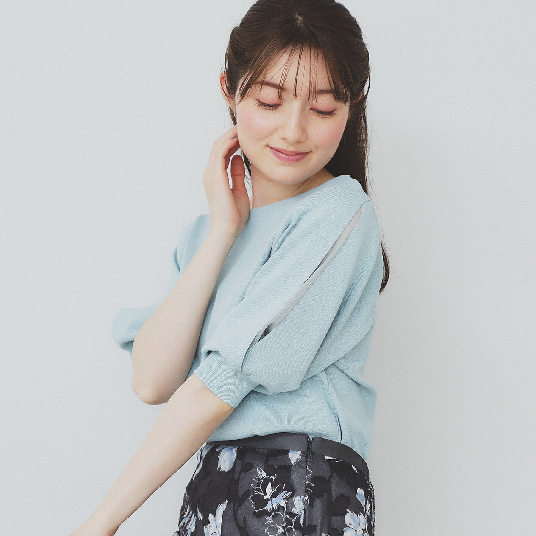 index「《6色展開/XS-LLサイズ》ドライタッチ デザインスリーブニット【洗濯機洗い可/接触冷感/抗ピル】」|ニット・セーター|ミントグリーン(02