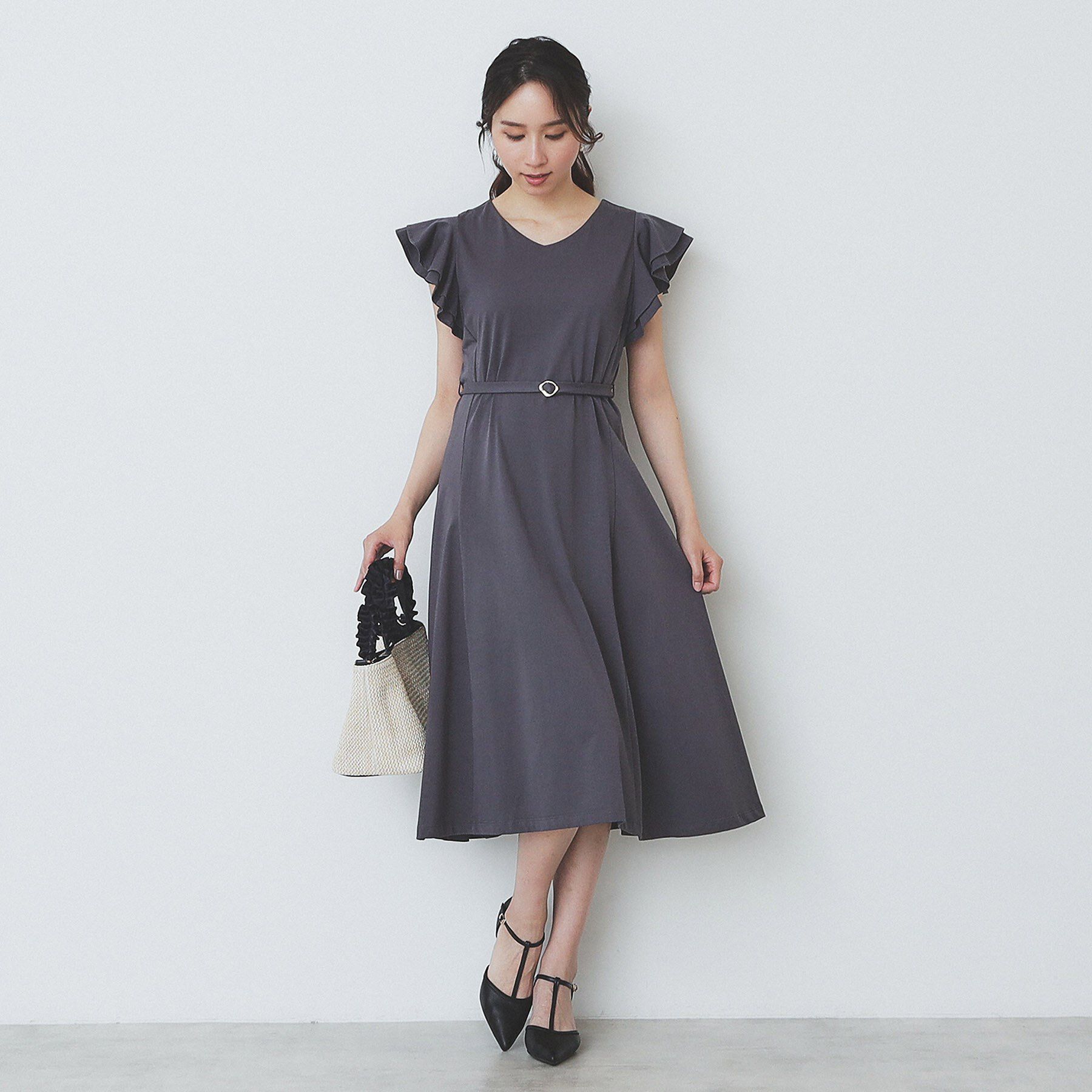 index「《5色展開/S-LLサイズ》シルケットVネックフレアワンピース【接触冷感/UVケア/洗濯機洗い可】」|ワンピース|