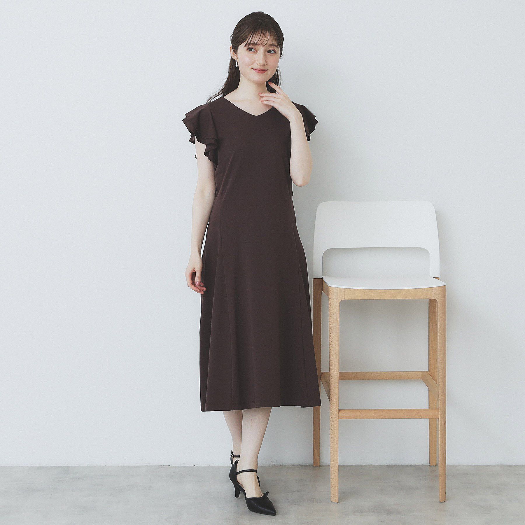 index「《5色展開/S-LLサイズ》シルケットVネックフレアワンピース【接触冷感/UVケア/洗濯機洗い可】」|ワンピース|