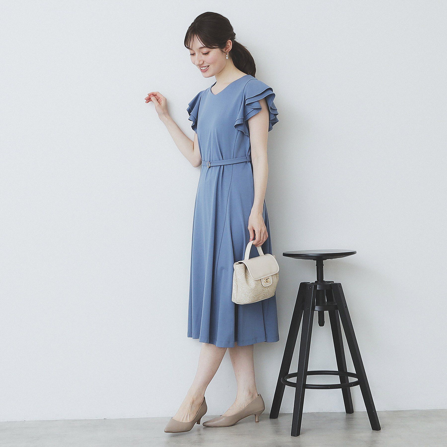 index「《5色展開/S-LLサイズ》シルケットVネックフレアワンピース【接触冷感/UVケア/洗濯機洗い可】」|ワンピース|