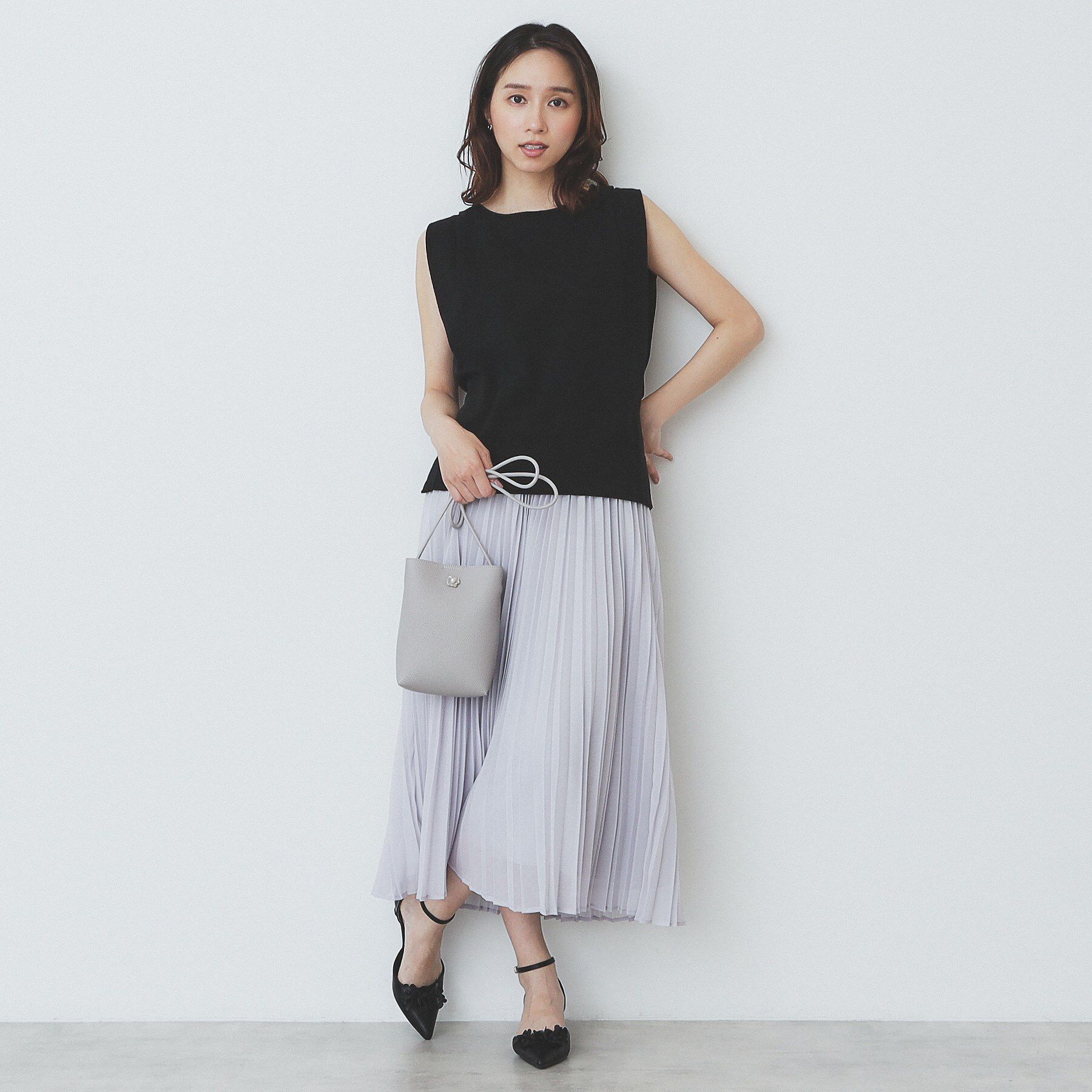 index「タックノースリーブニット【洗濯機洗い可/UVケア/抗ピル】」|Tシャツ・カットソー|