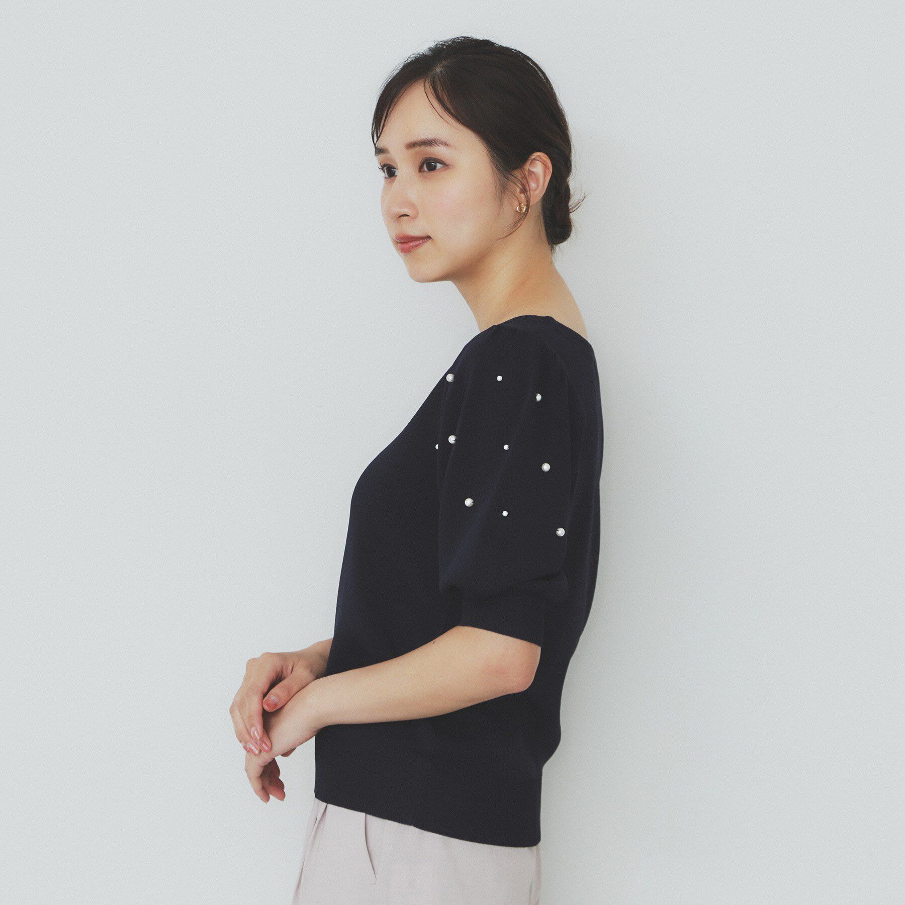 index「ドライタッチ パール調パフスリーブニット【洗濯機洗い可/UVケア/抗ピル/接触冷感】」|ニット・セーター|