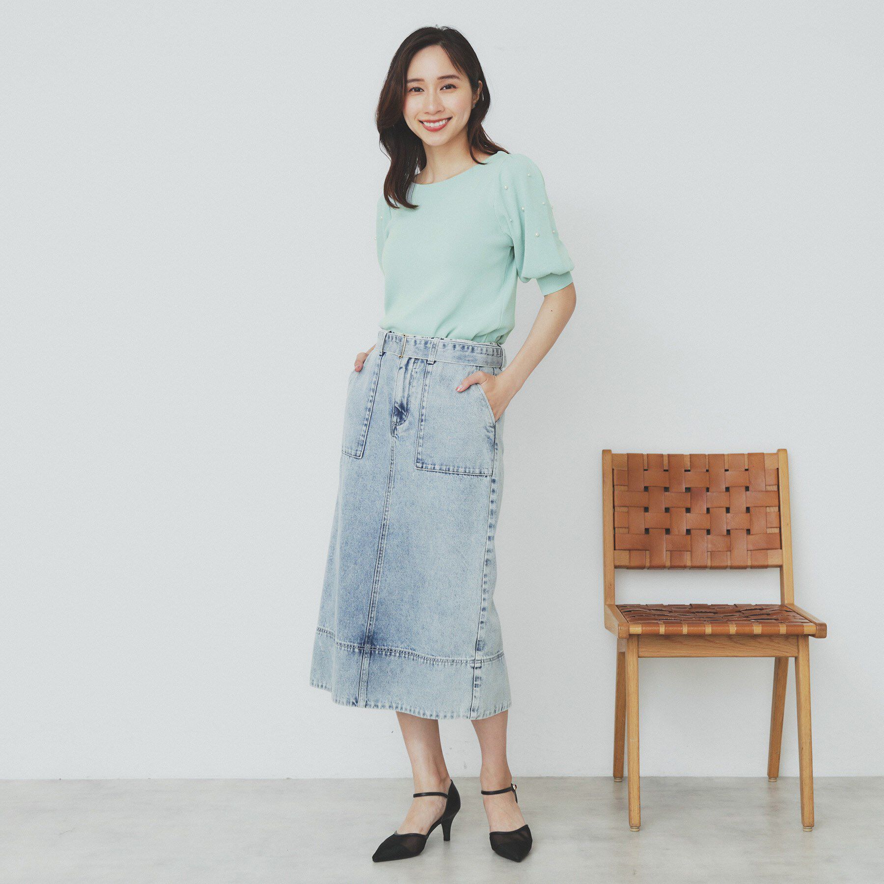 index「ドライタッチ パール調パフスリーブニット【洗濯機洗い可/UVケア/抗ピル/接触冷感】」|ニット・セーター|