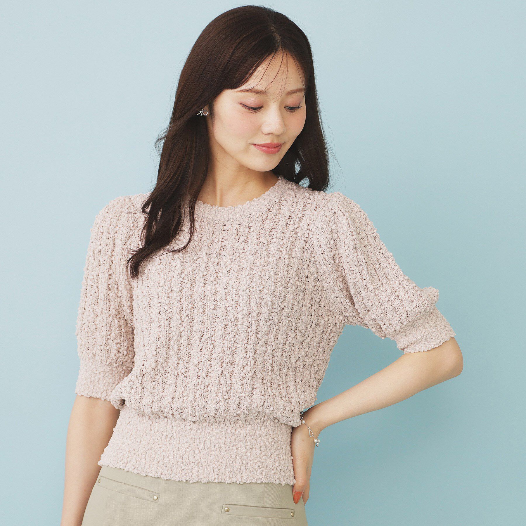 index「ポップコーンラメシアーニット【洗濯機洗い可/抗ピル】」|ニット・セーター|グレージュ(050)