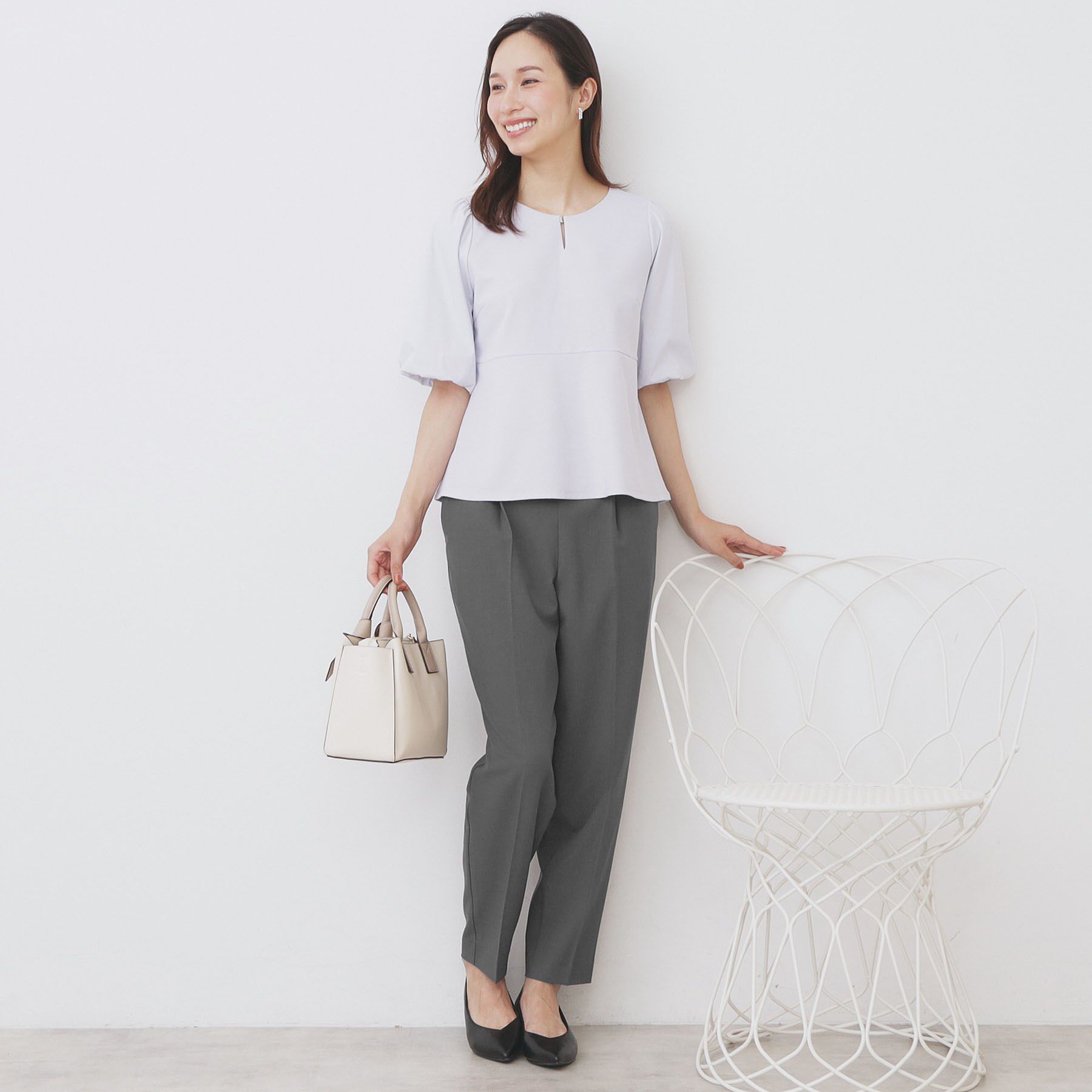 index「《S-LLサイズ》バルーンスリーブペプラムトップス【洗濯機洗い可/接触冷感/UVケア】」|Tシャツ・カットソー|