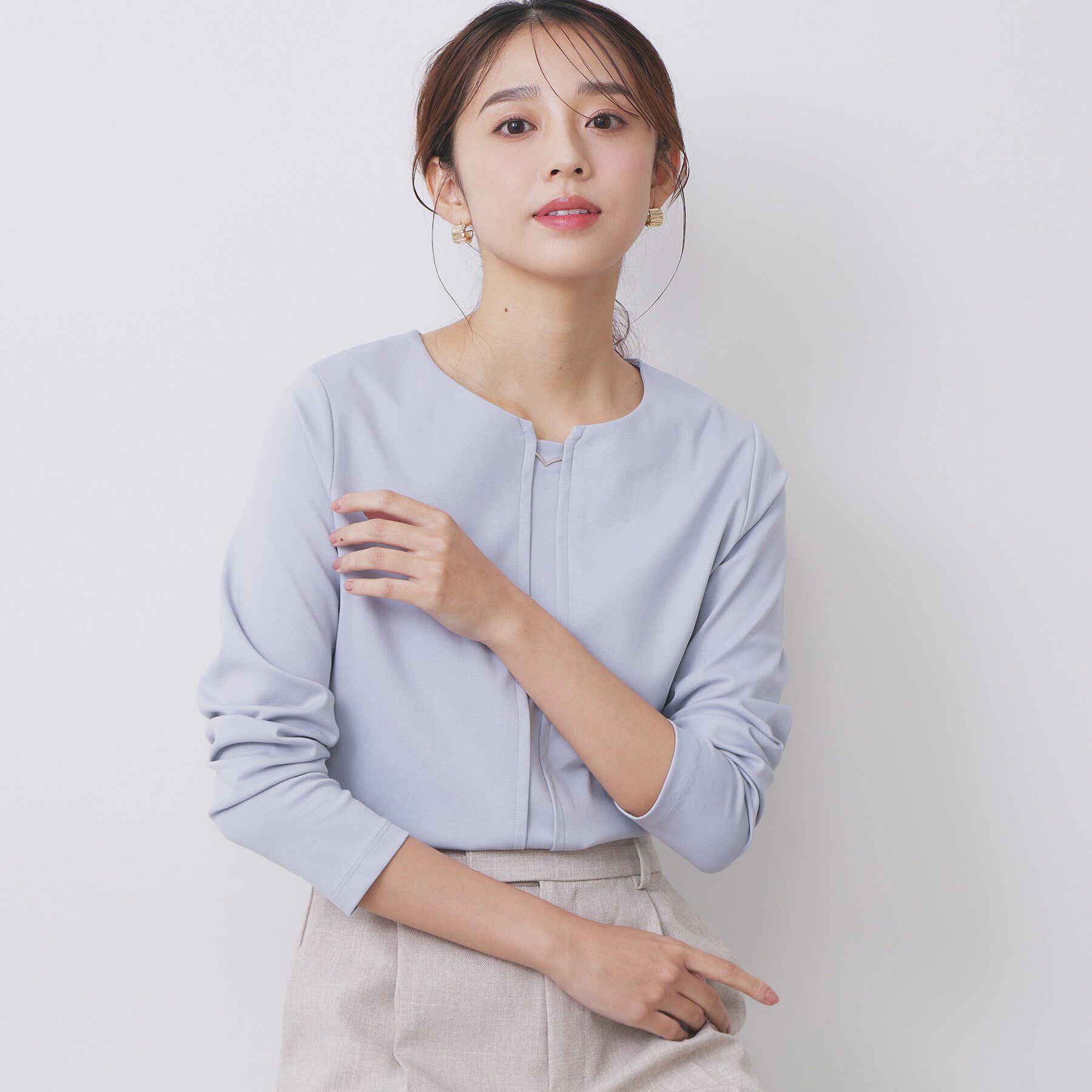 index「フロントタックモチーフポンチトップス【洗濯機OK】」|Tシャツ・カットソー|ブルー(891)