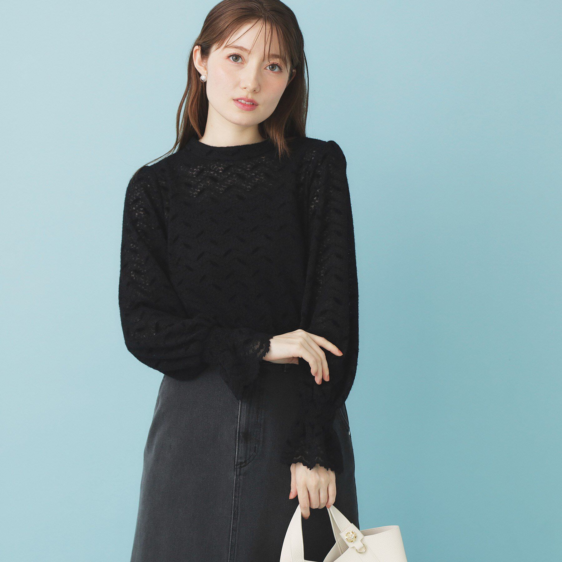 index「フェザーレースハイネックキャンディトップス【洗濯機OK】」|Tシャツ・カットソー|