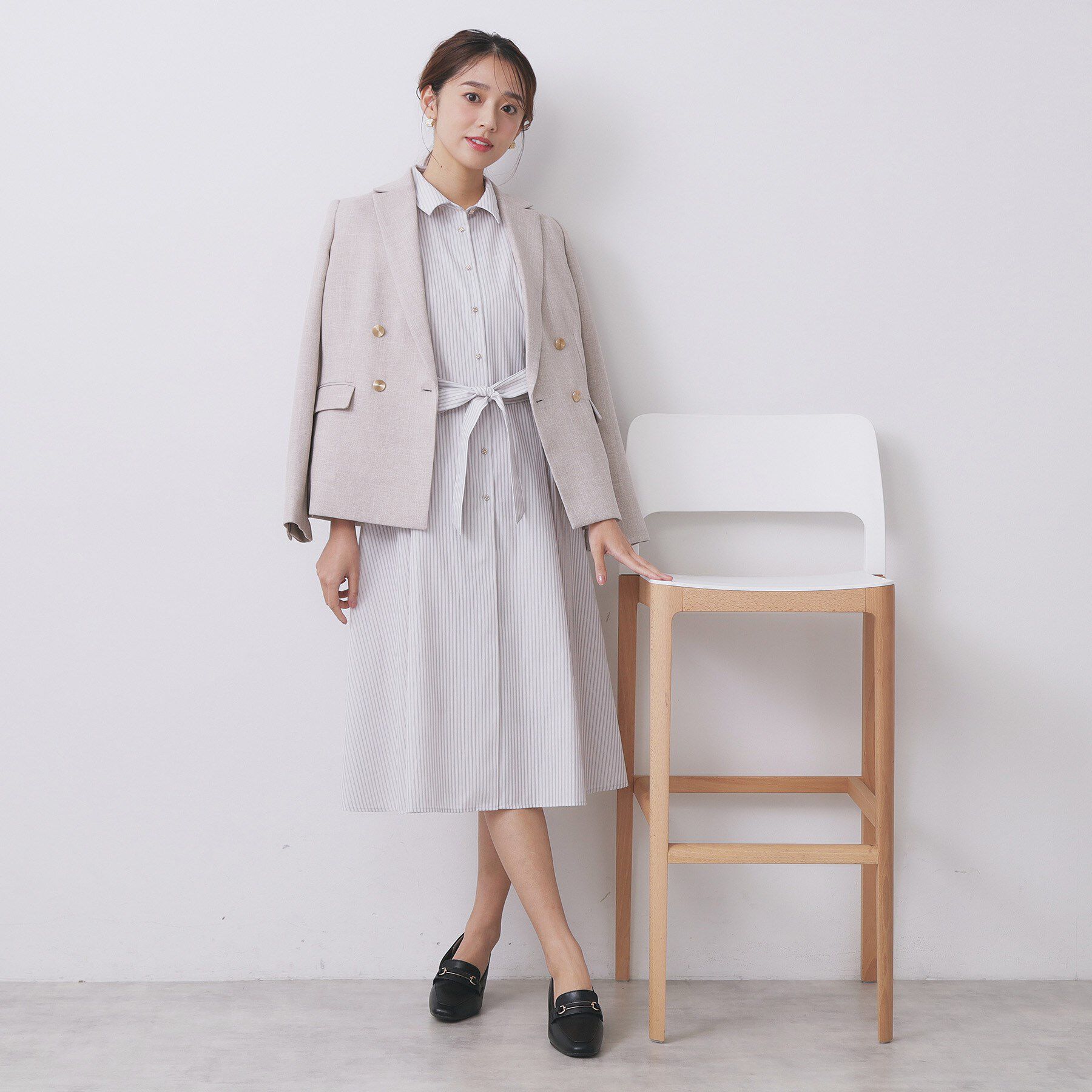 index「ラメストライプシャツワンピース【洗濯機OK/イージーアイロン】」|ワンピース|