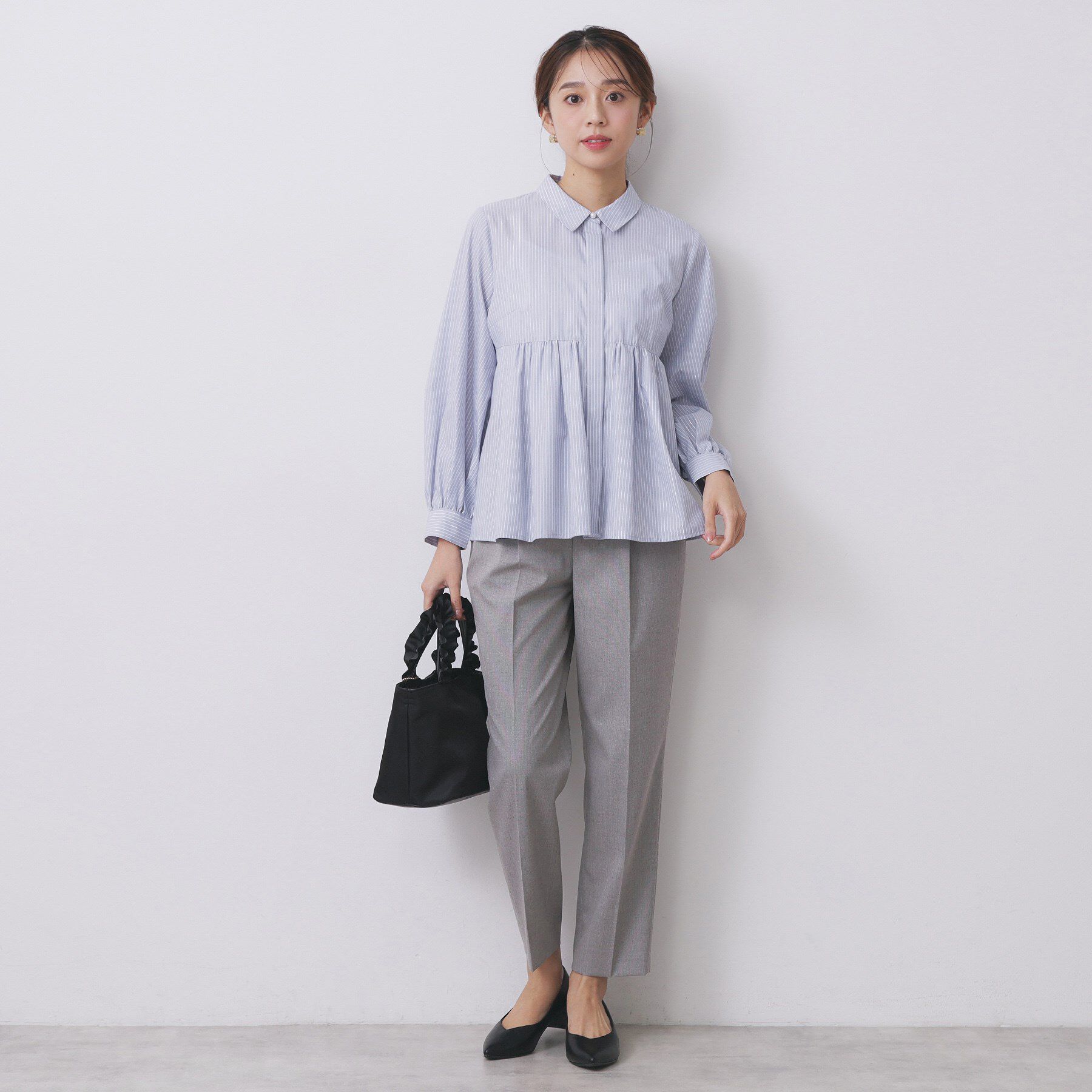 index「ラメストライプ衿付きペプラムブラウス【洗濯機OK/イージーアイロン/防シワ】《6col》」|シャツ・ブラウス|