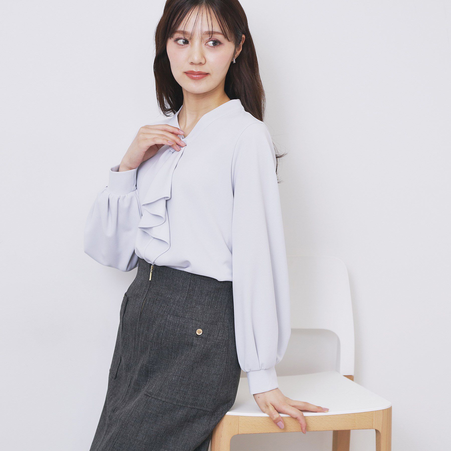 index「ボウタイフリルトップス【洗濯機OK/ストレッチ/イージーアイロン/防シワ】《S～3L》」|Tシャツ・カットソー|