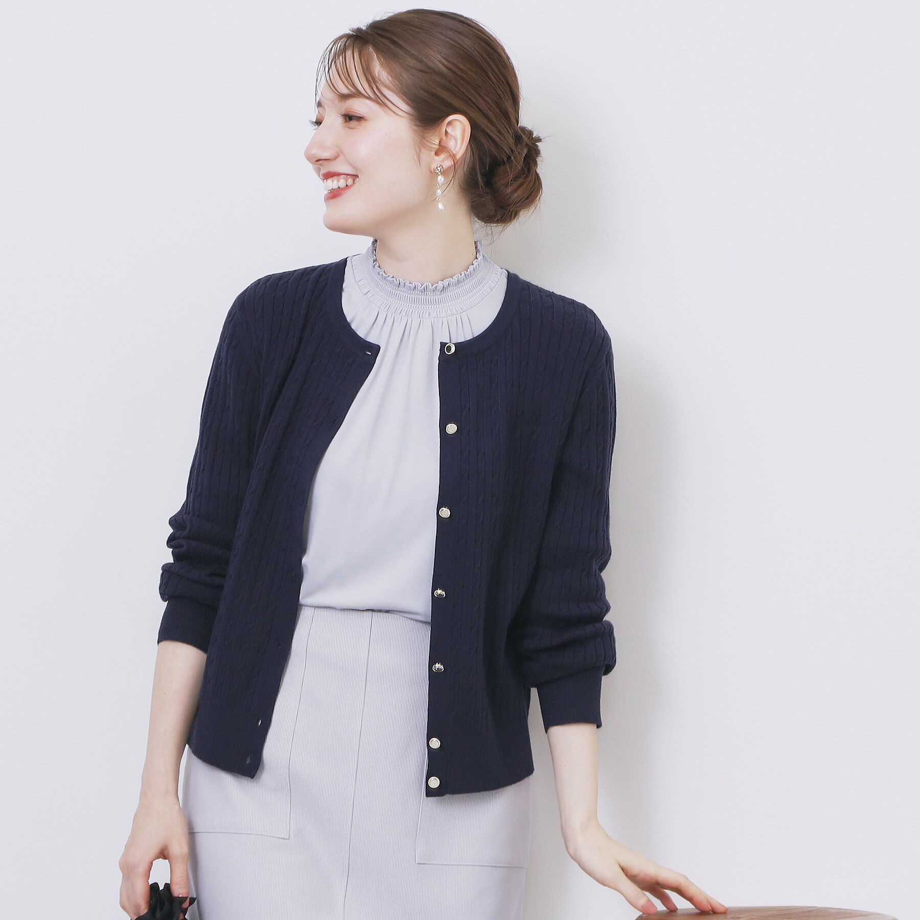 index「クルーネックケーブルカーディガン【洗濯機OK】」|カーディガン|