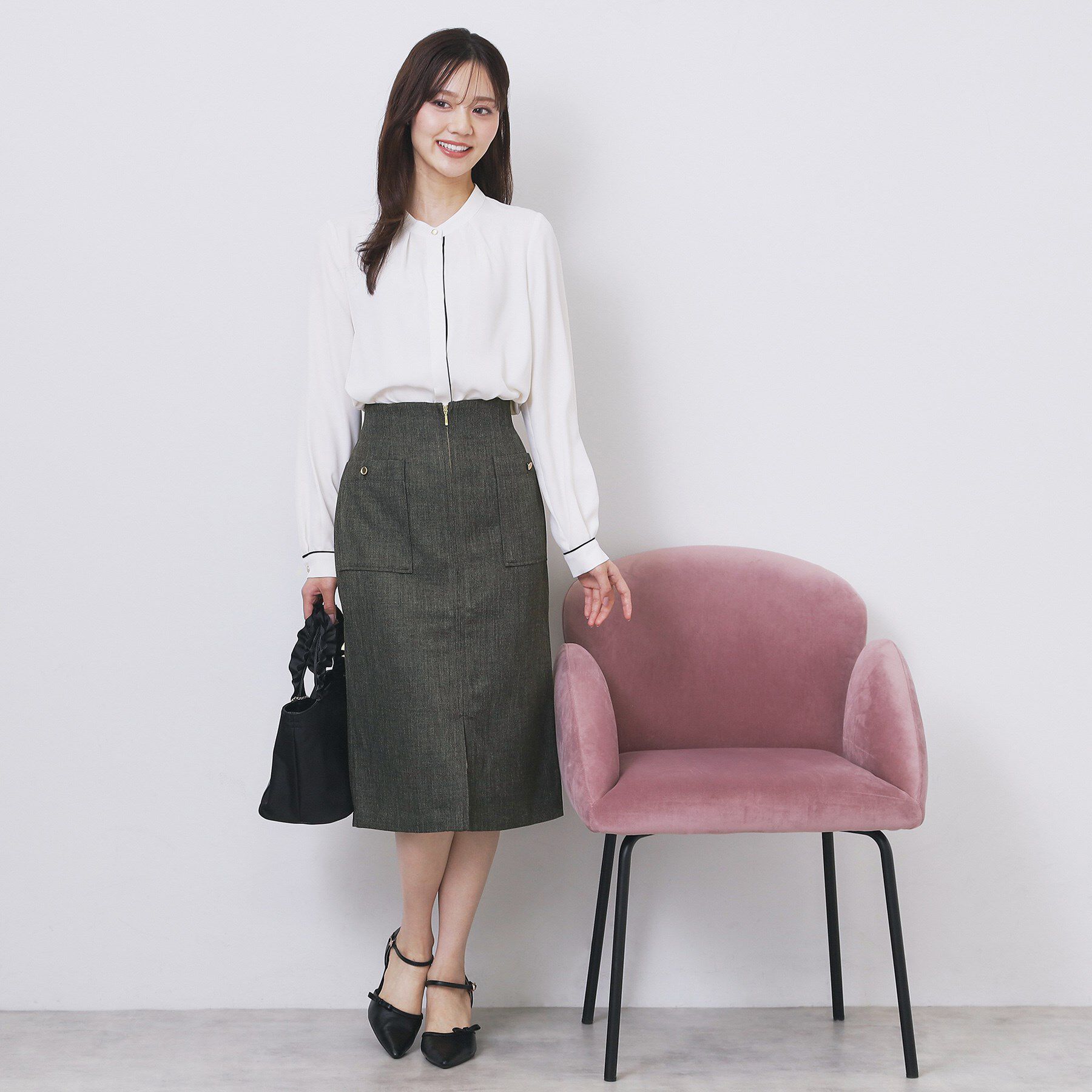 index「ツイード調フロントジップタイトスカート【洗濯機OK/防シワ】」|スカート|