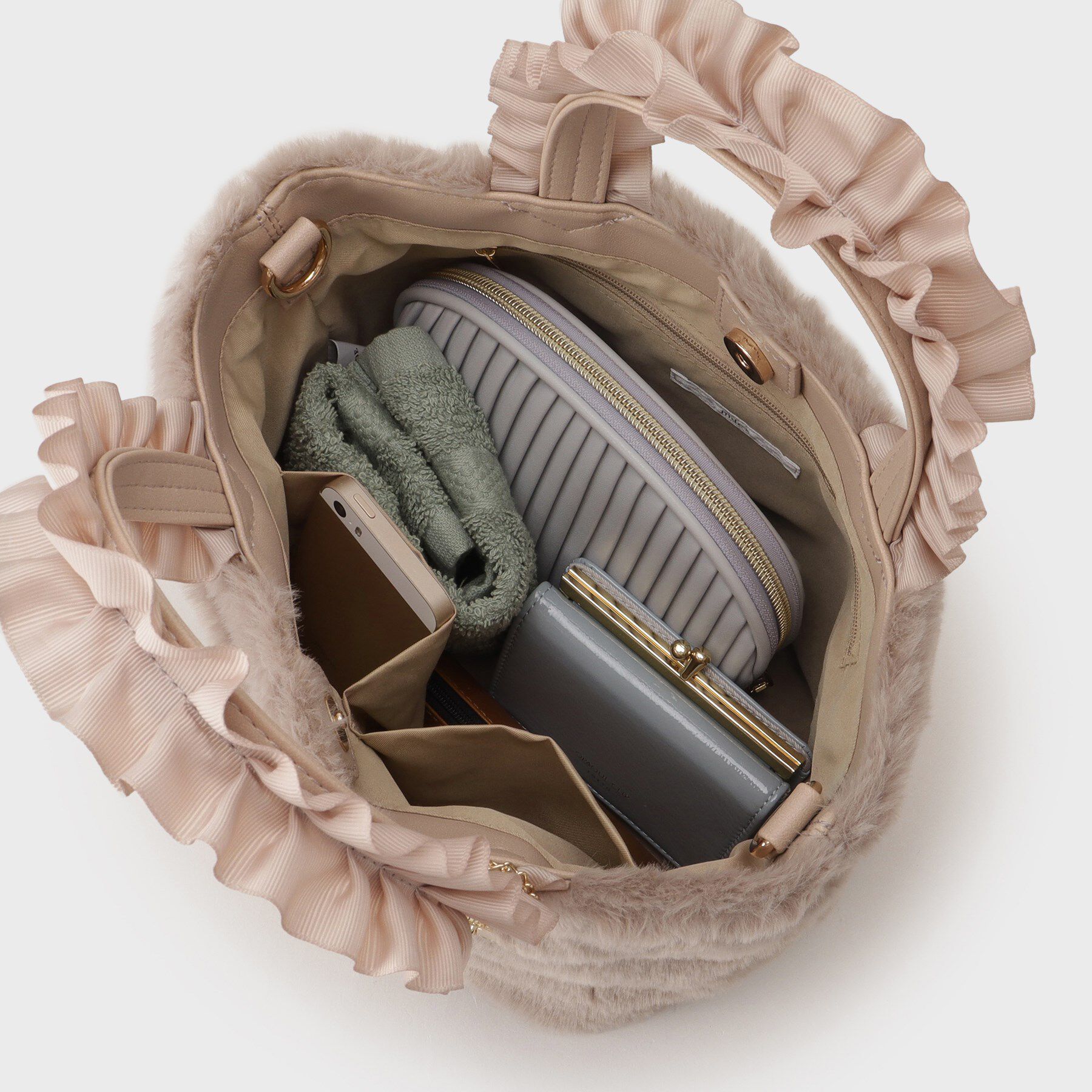 index「フリルハンドル フェイクファーミドルトートバッグ」|トートバッグ|