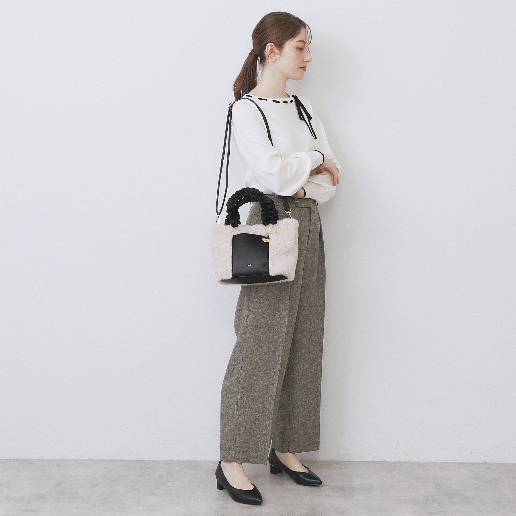 index「フリルハンドル フェイクファーミドルトートバッグ」|トートバッグ|