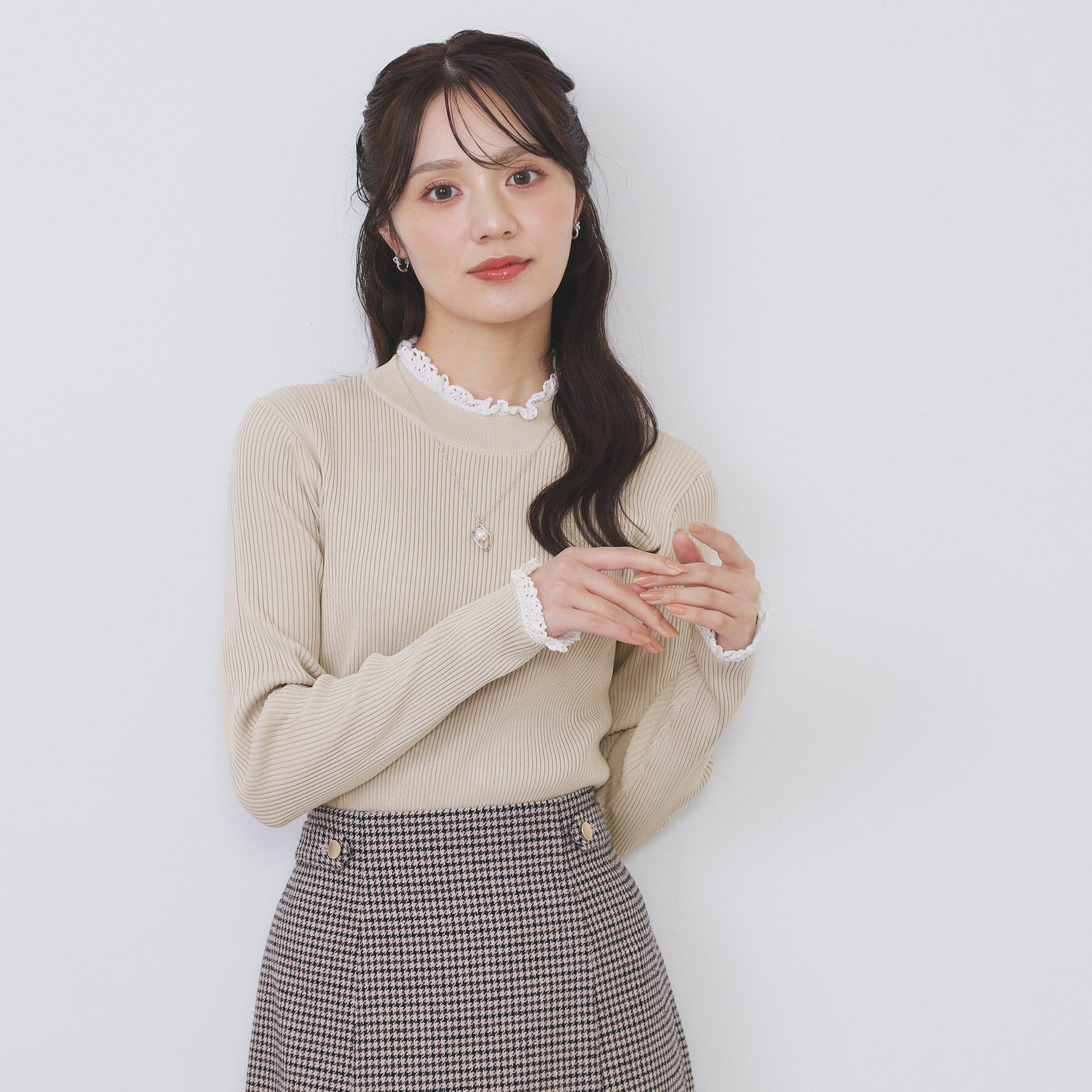index「コットンレースフリルリブニット【洗濯機OK/抗ピル】」|ニット・セーター|