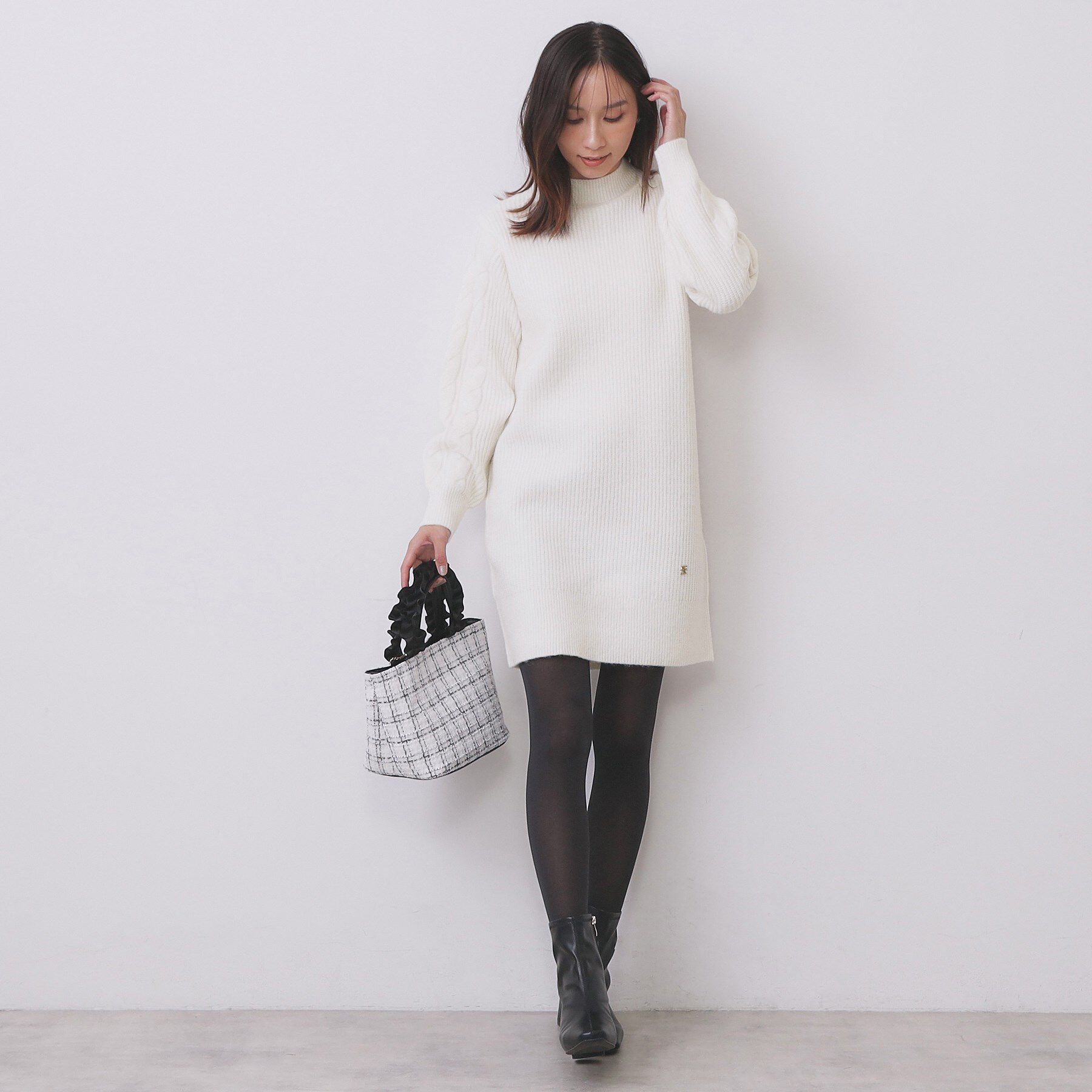 index「ウール混ケーブルスリーブミニワンピース【洗濯機OK】」|ワンピース|