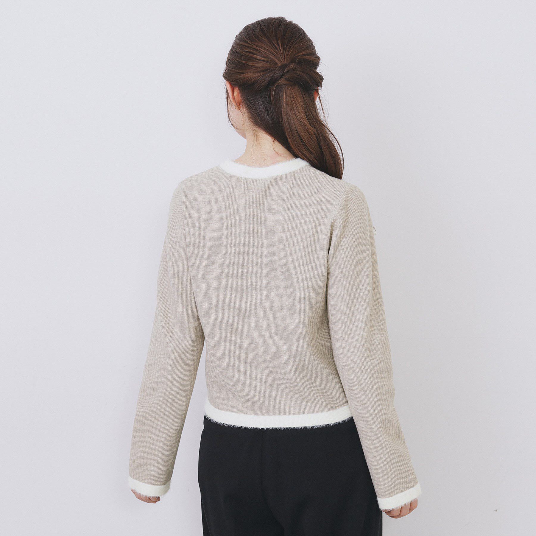 index「フェザーバイカラークルーネックカーディガン【洗濯機OK】」|カーディガン|