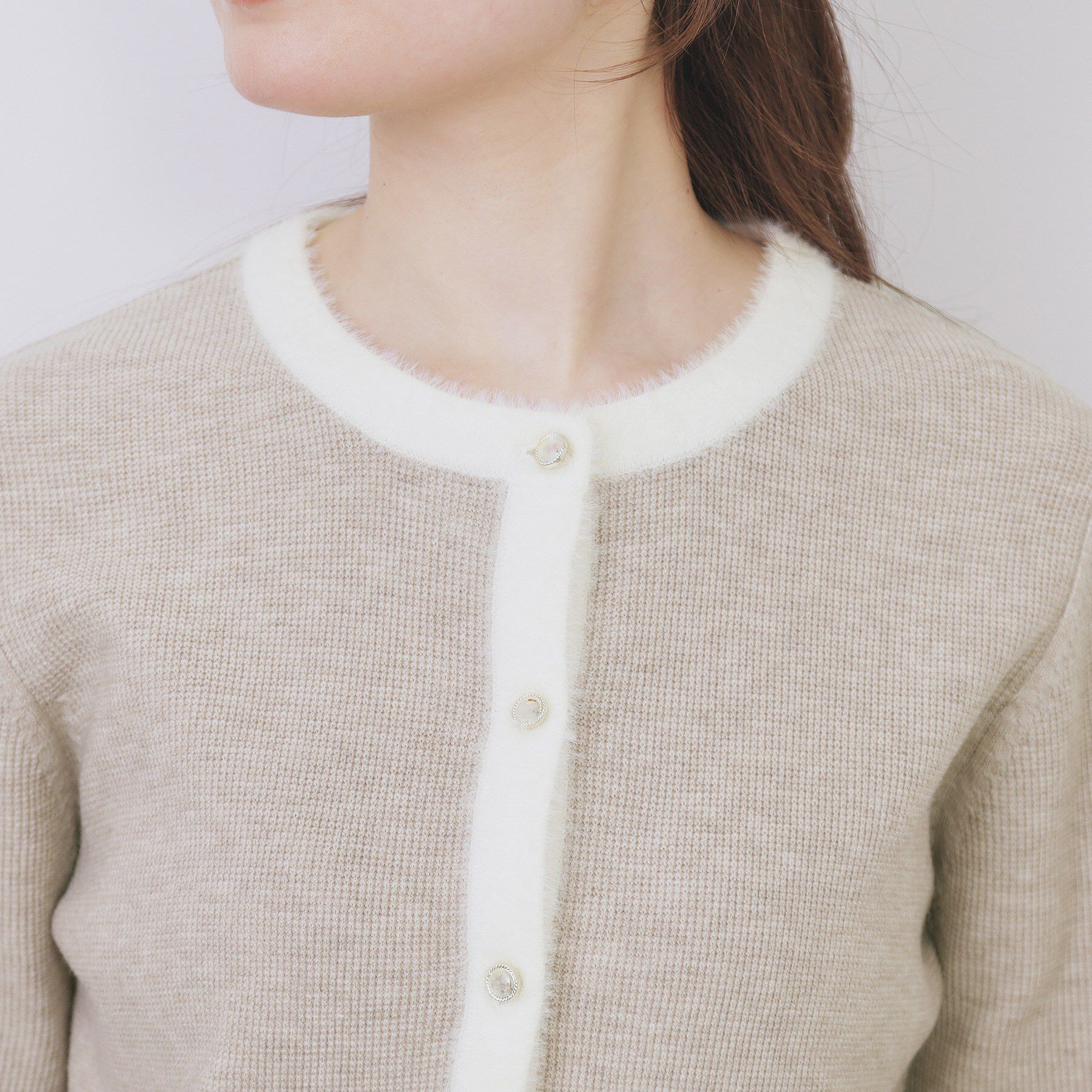 index「フェザーバイカラークルーネックカーディガン【洗濯機OK】」|カーディガン|