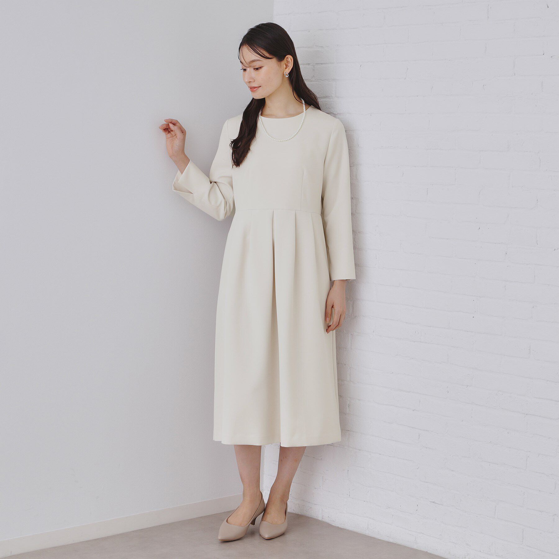 OPAQUE.CLIP「《通勤/セットアップ対応》タックフレアワンピース/ダブルクロス【洗濯機洗い可】」|ワンピース|