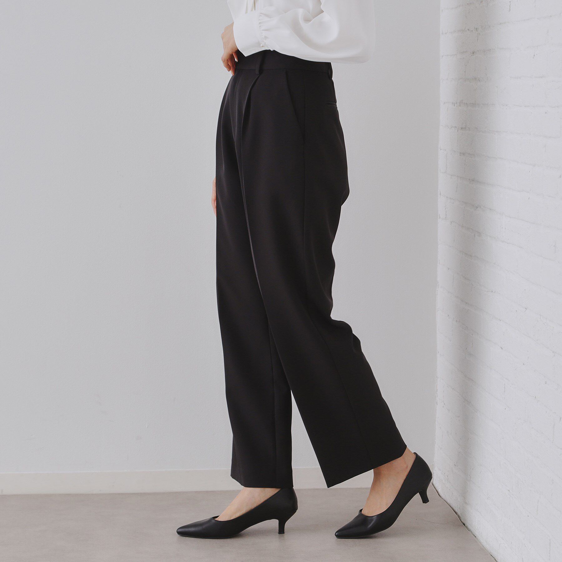 OPAQUE.CLIP「《通勤/セットアップ対応》ワイドパンツ/ダブルクロス【洗濯機洗い可】」|その他|ブラック(019)