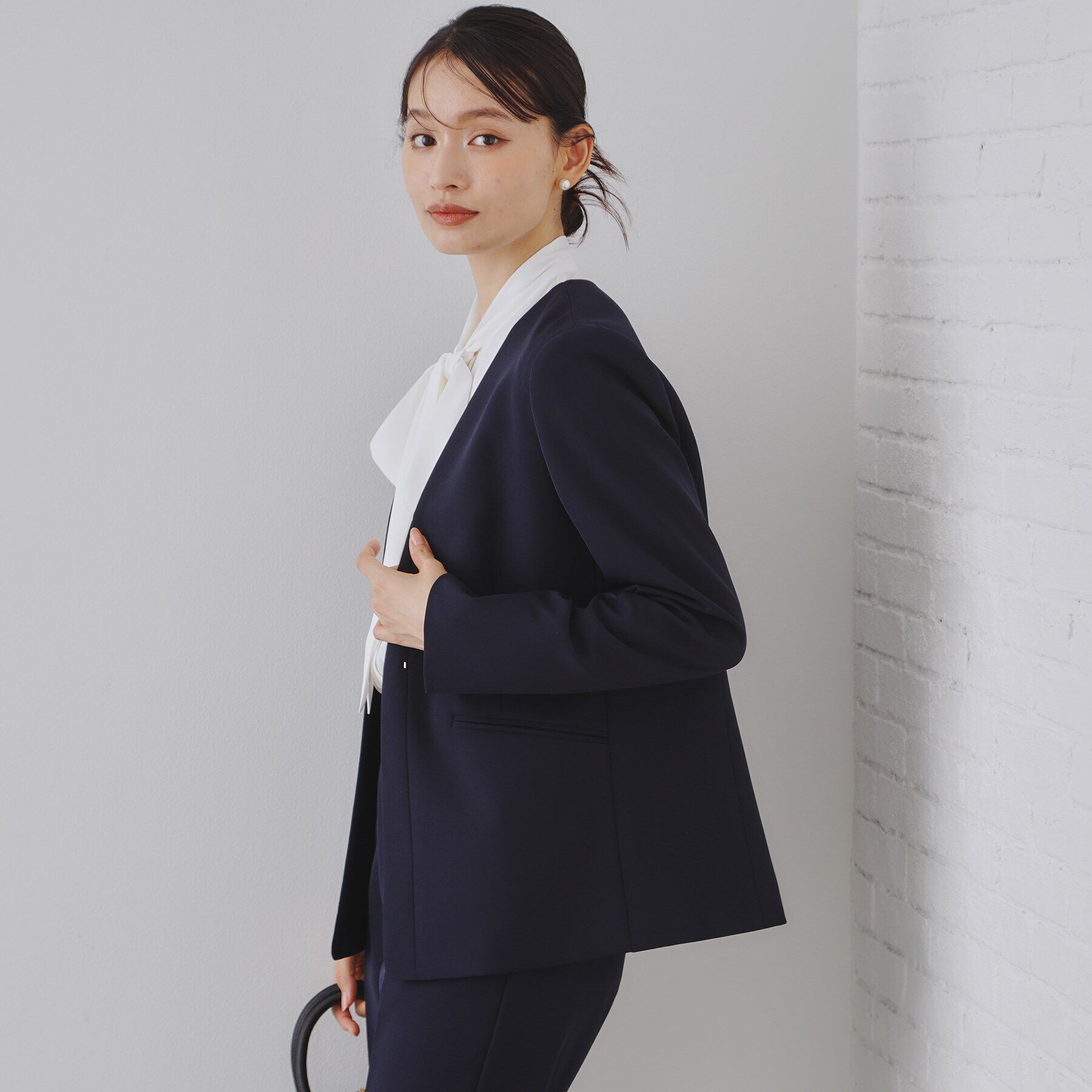 OPAQUE.CLIP「《通勤/セットアップ対応》Vネックジャケット/ダブルクロス【洗濯機洗い可】」|ノーカラージャケット|