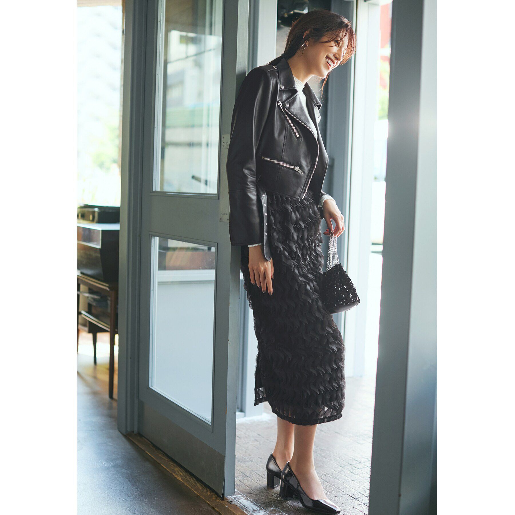 OPAQUE.CLIP「【大草直子さんコラボ】ショート丈ライダースジャケット」|ライダースジャケット|