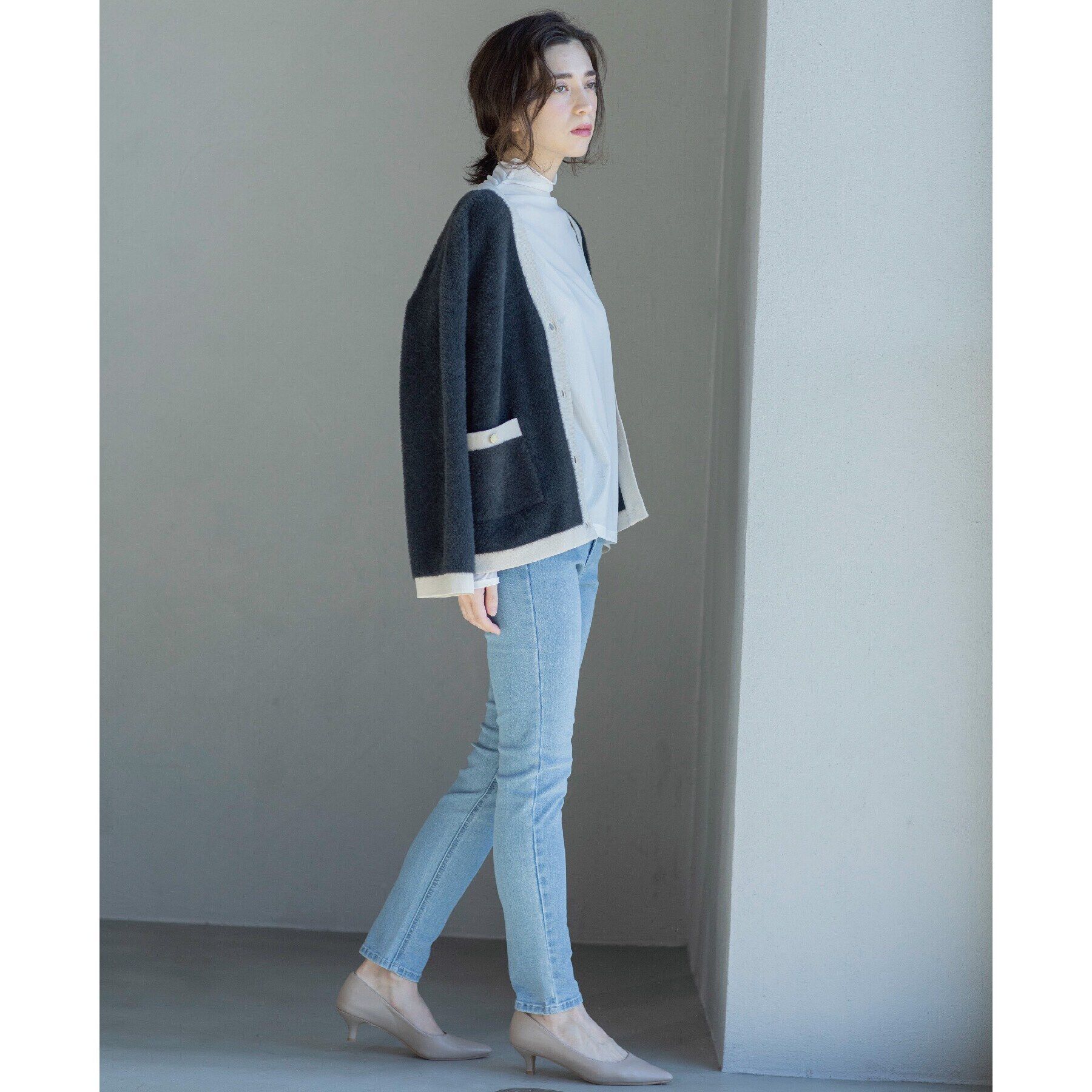 OPAQUE.CLIP「フェザーヤーン配色Vネックカーディガン【洗濯機洗い可】」|カーディガン|