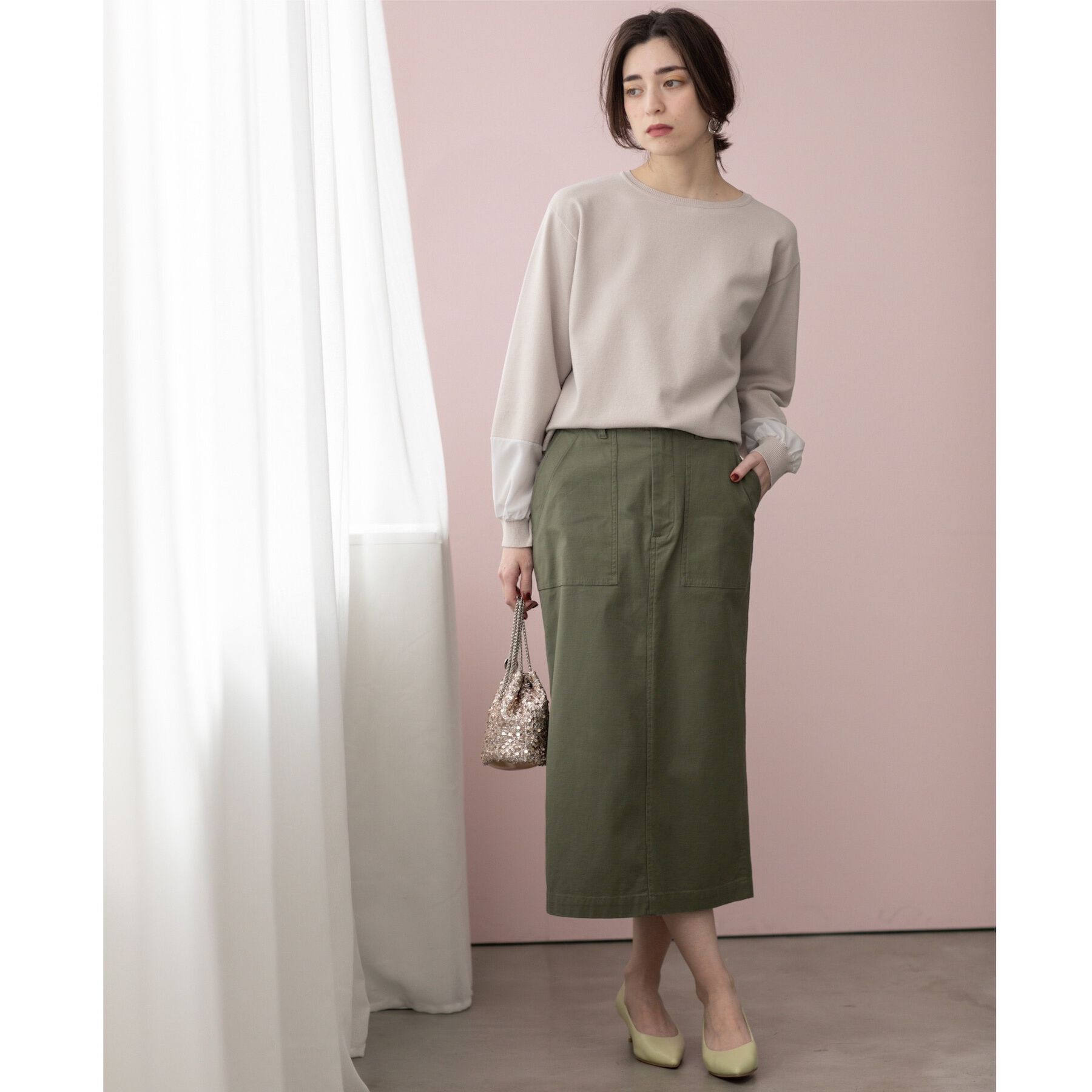 OPAQUE.CLIP「《S-LLsize》ストレッチベイカーナロースカート【洗濯機洗い可】」|スカート|