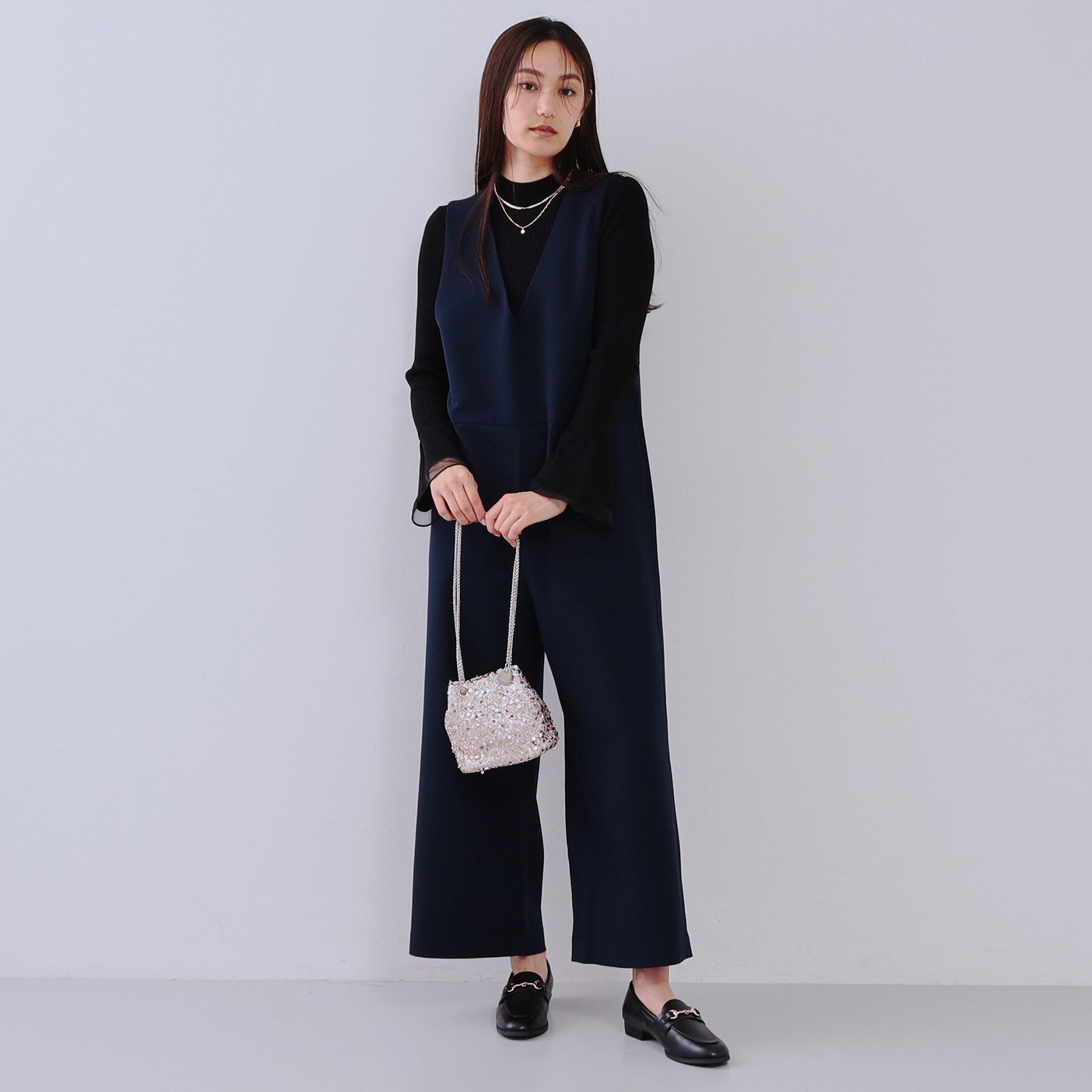 OPAQUE.CLIP「Vネックオールインワン【洗濯機洗い可】」|オールインワン|