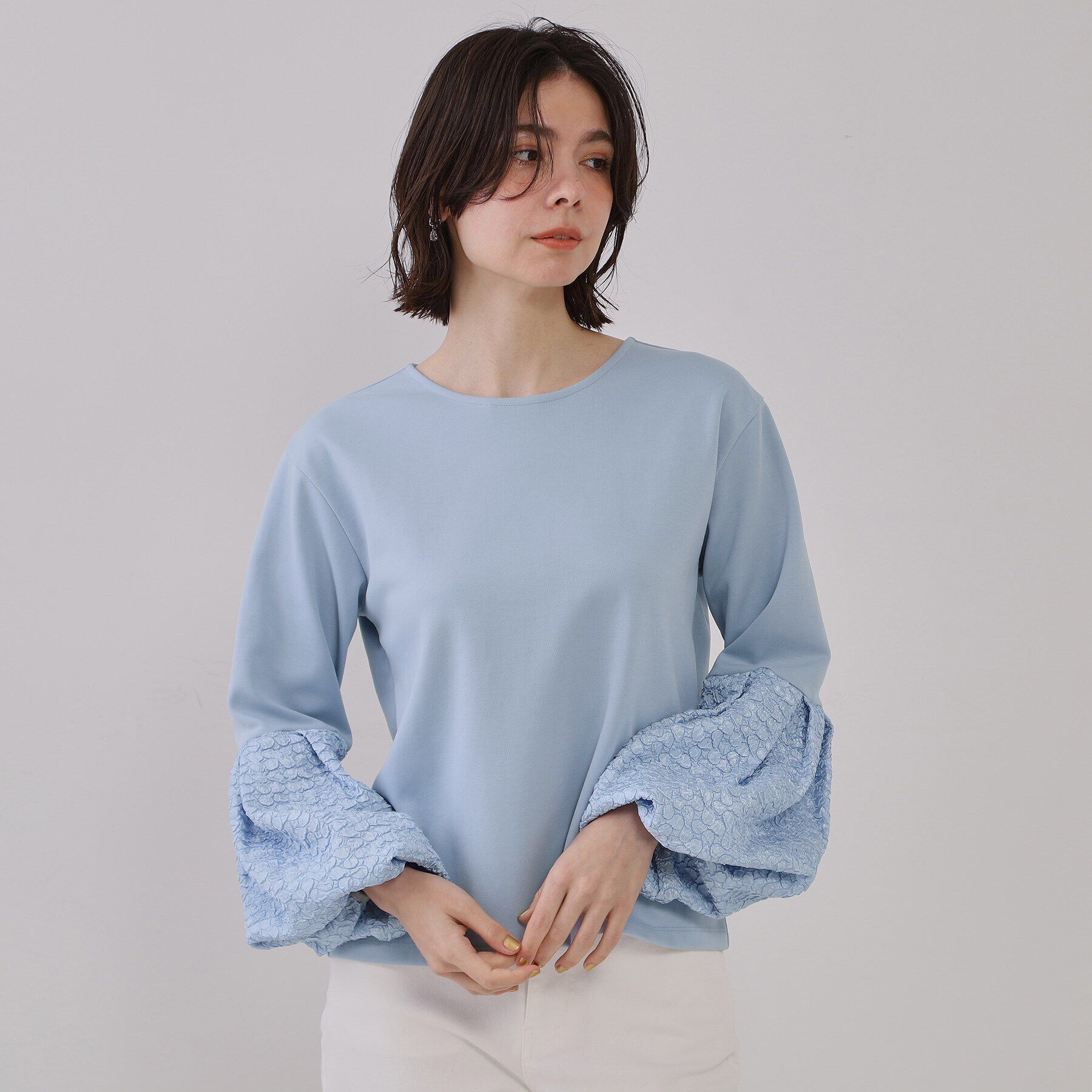 OPAQUE.CLIP「ジャカードバルーンスリーブトップス【洗濯機洗い可】」|Tシャツ・カットソー|