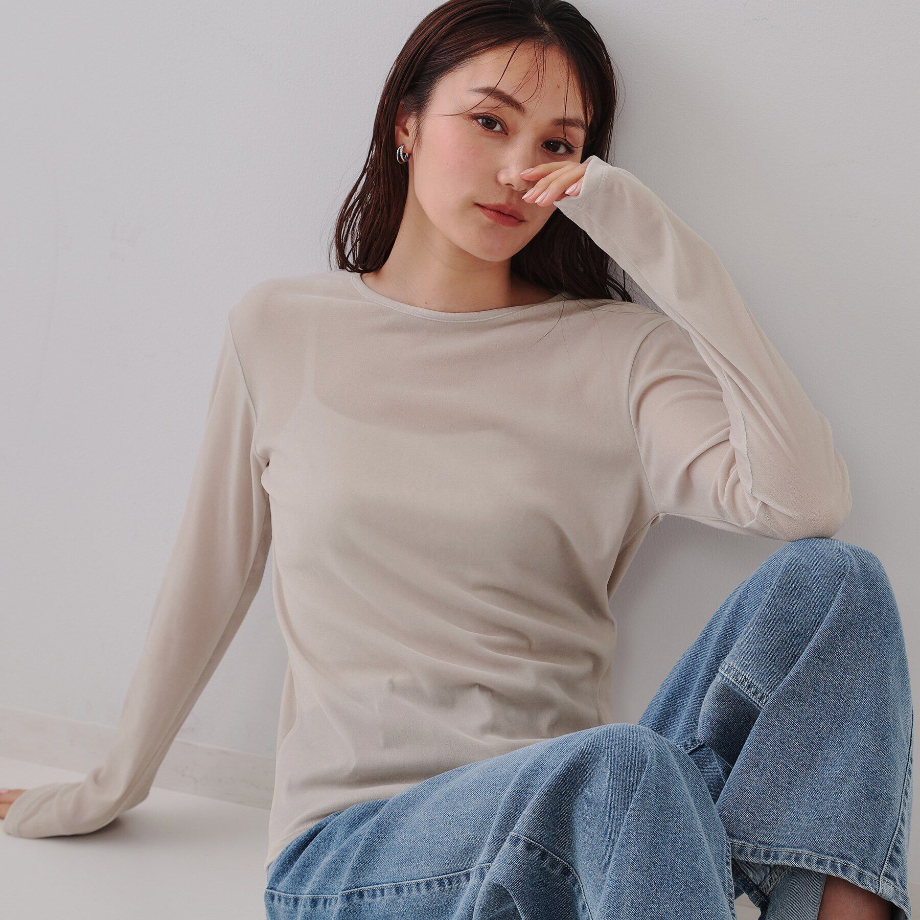 OPAQUE.CLIP「シアーベロアトップス【洗濯機洗い可】」|Tシャツ・カットソー|グレージュ(050)